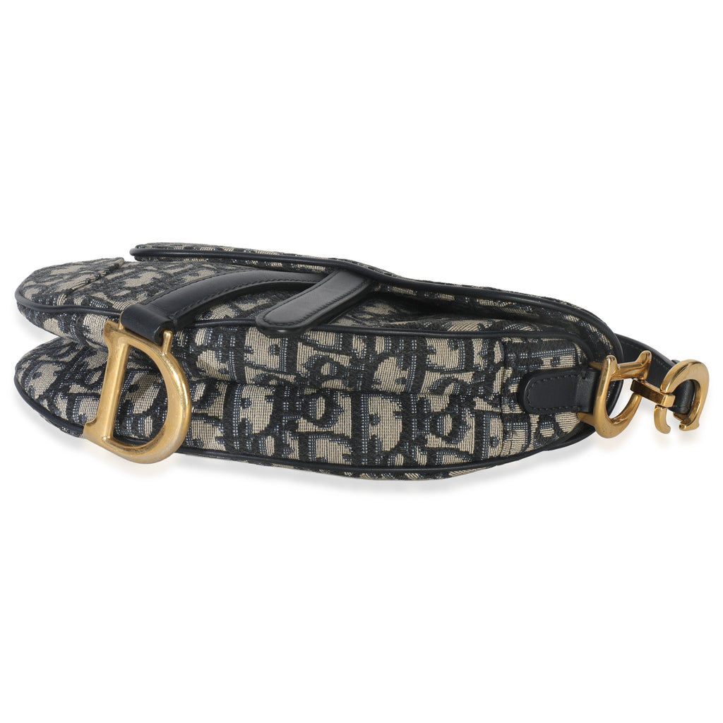 Navy Oblique Canvas Mini Saddle Bag