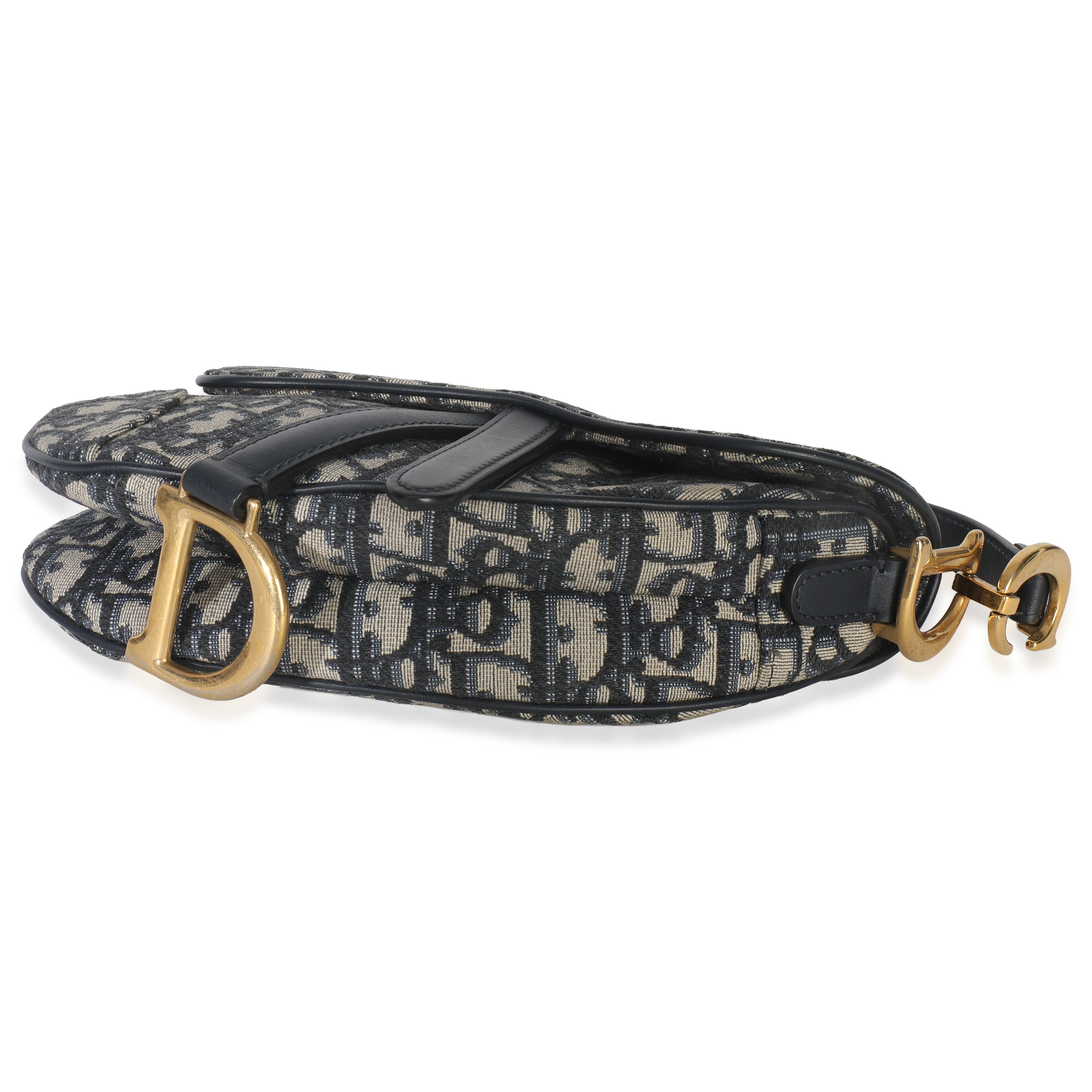 Navy Oblique Canvas Mini Saddle Bag