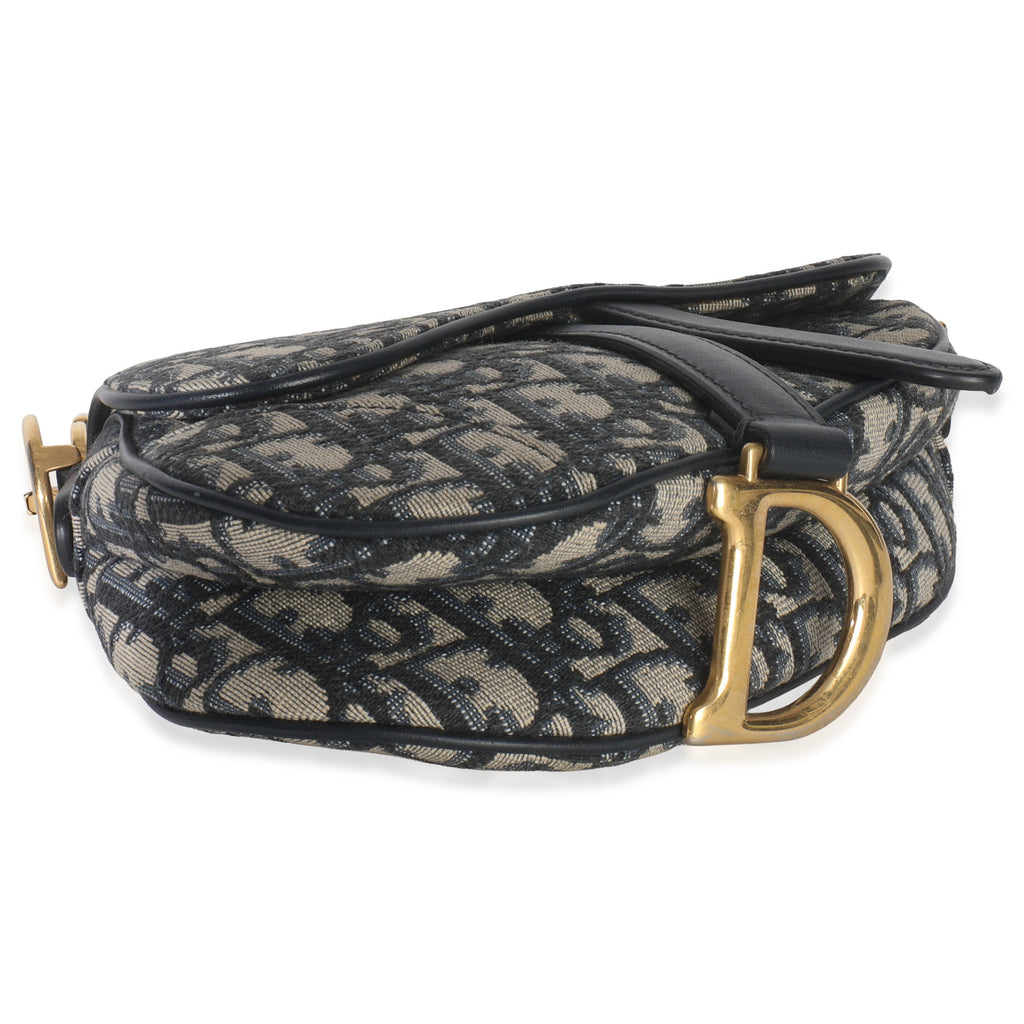 Navy Oblique Canvas Mini Saddle Bag