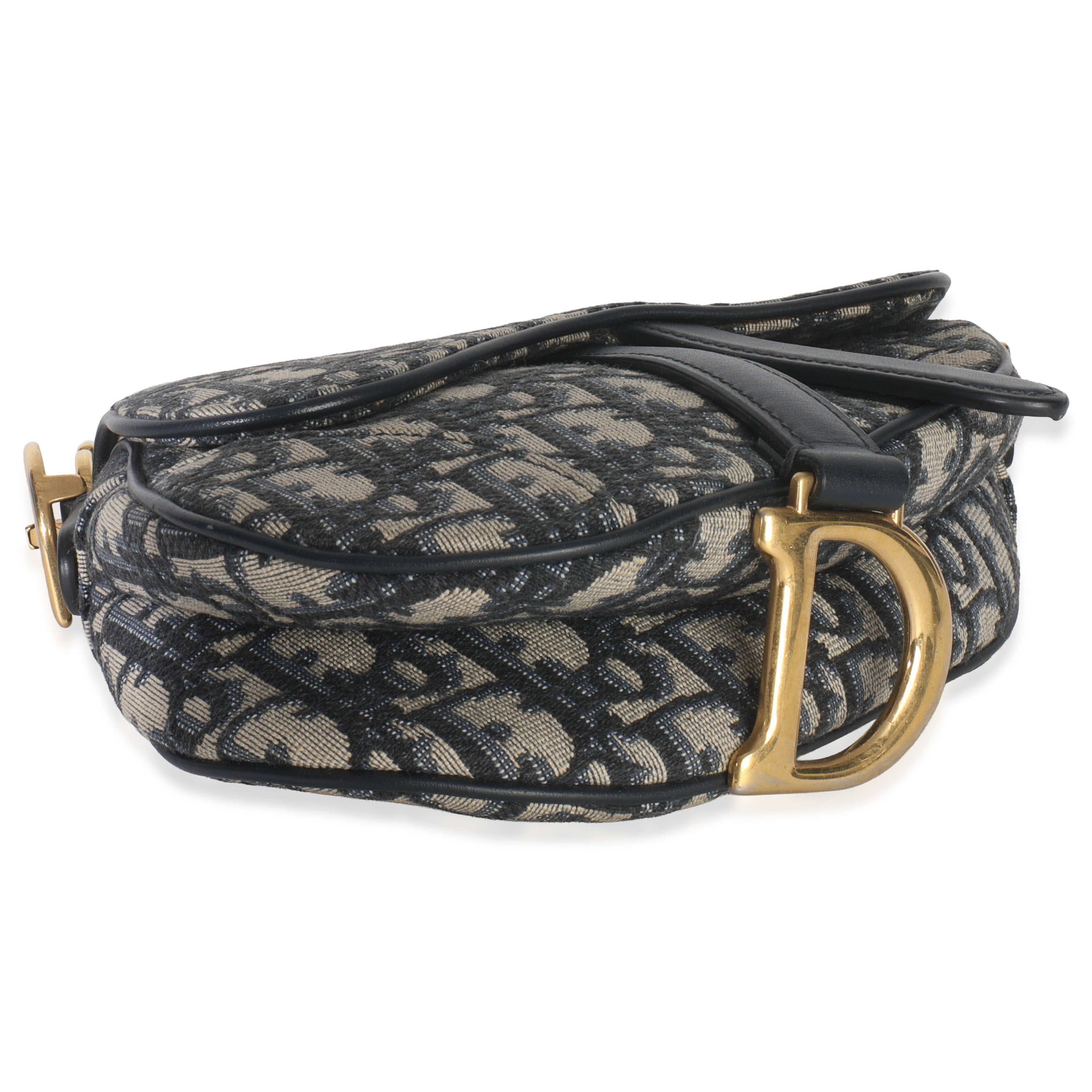Navy Oblique Canvas Mini Saddle Bag