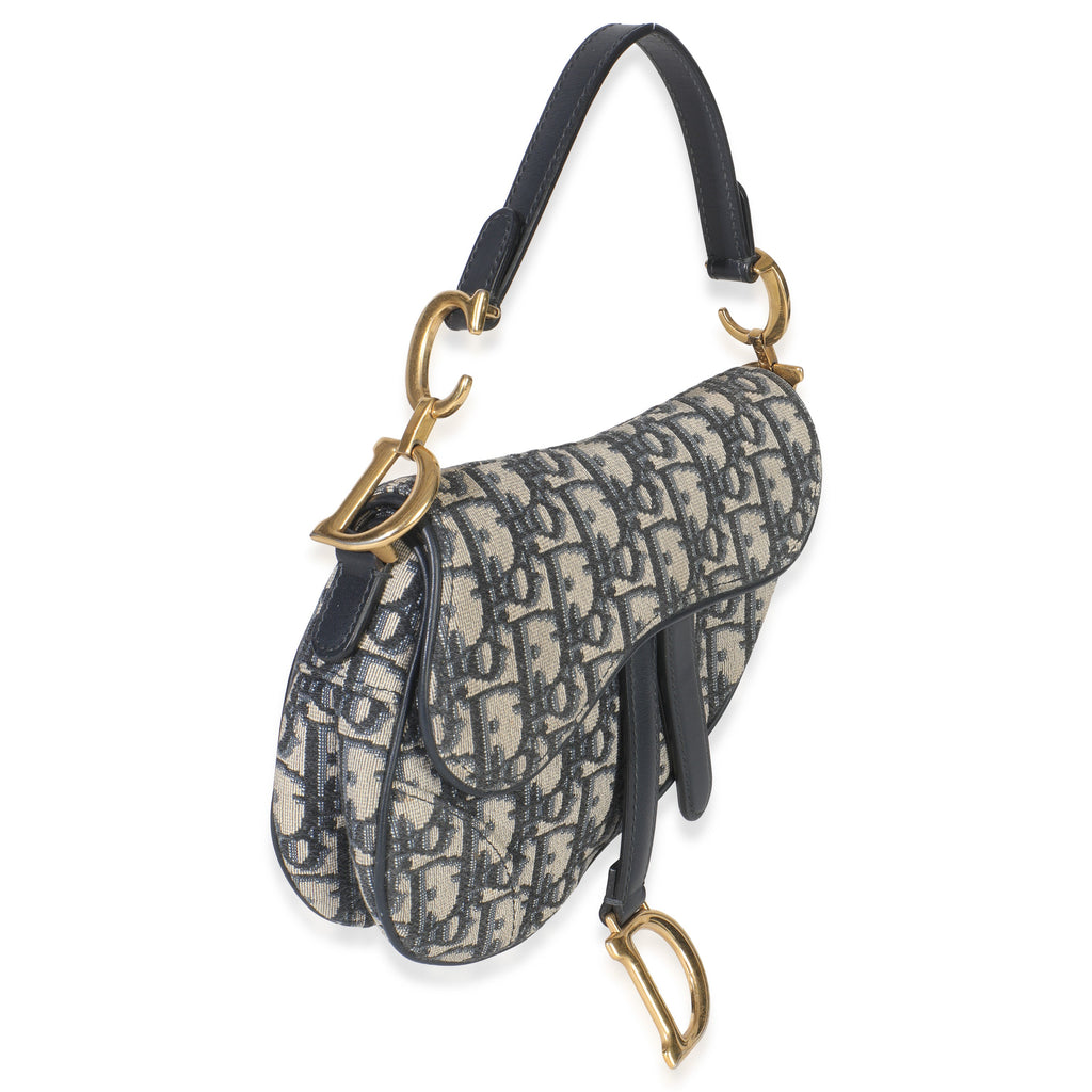 Navy Oblique Canvas Mini Saddle Bag
