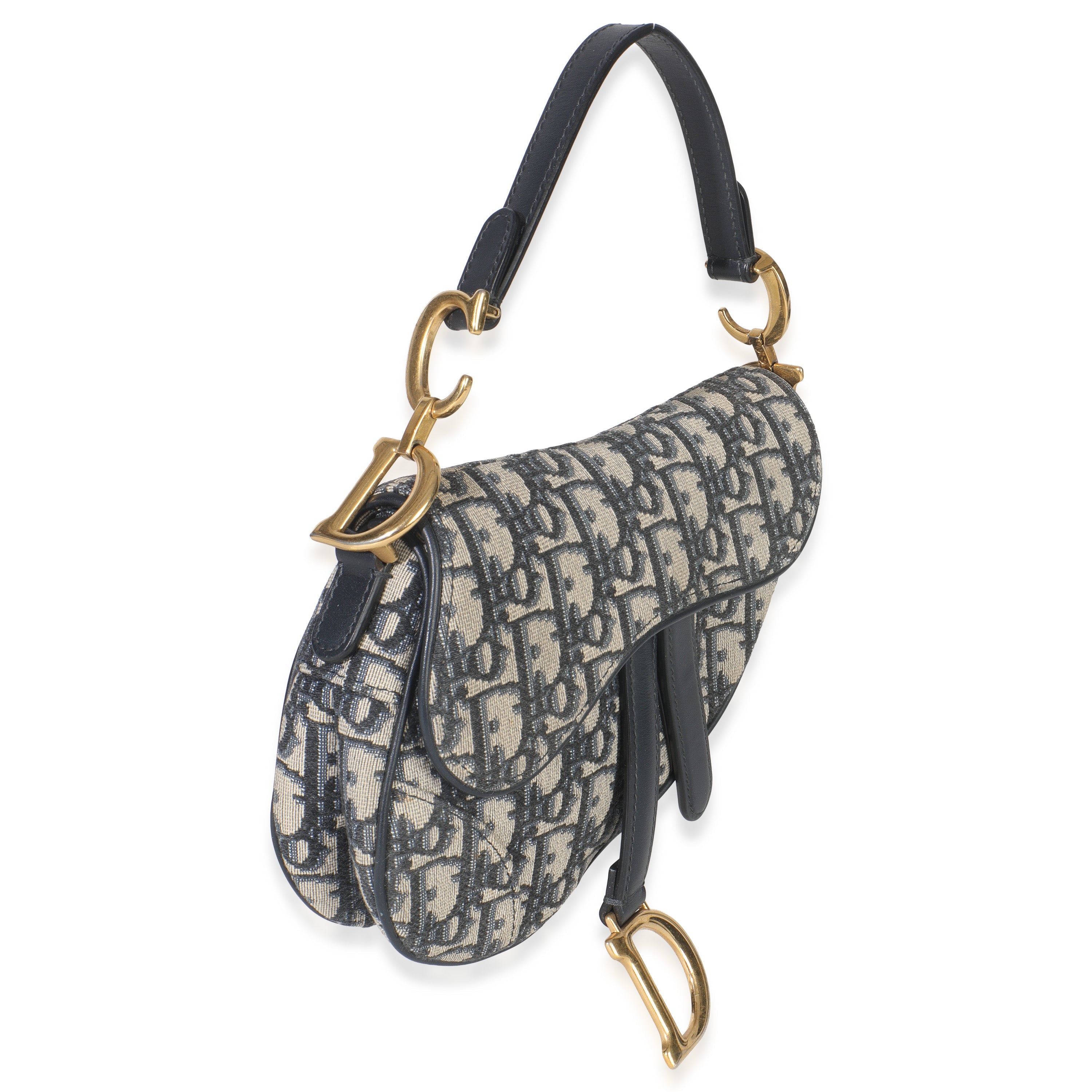 Navy Oblique Canvas Mini Saddle Bag