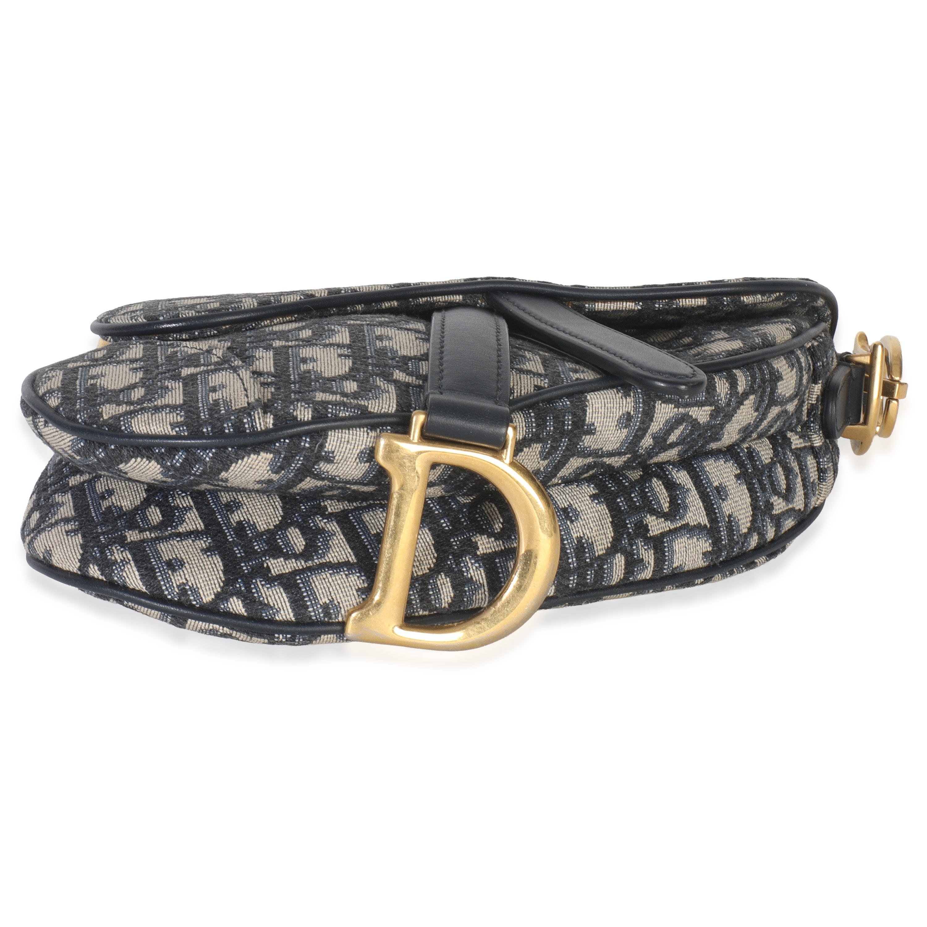 Navy Oblique Canvas Mini Saddle Bag