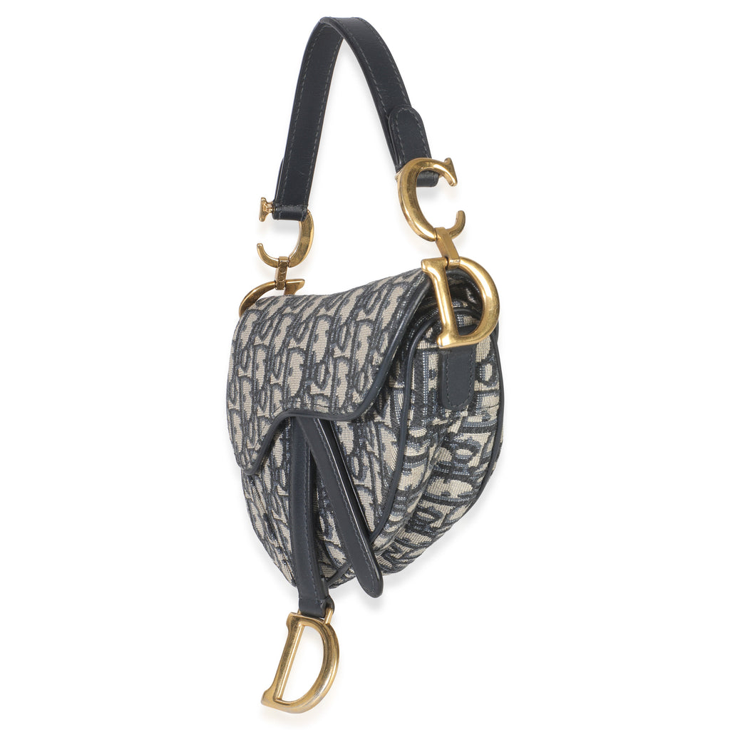 Navy Oblique Canvas Mini Saddle Bag