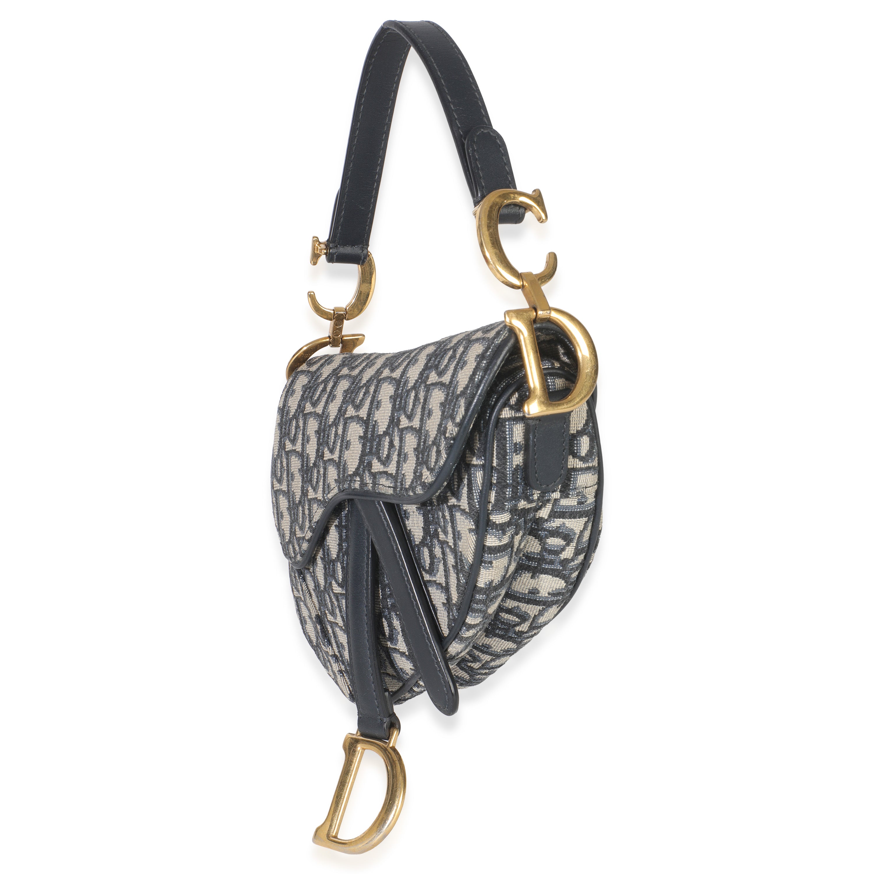 Navy Oblique Canvas Mini Saddle Bag