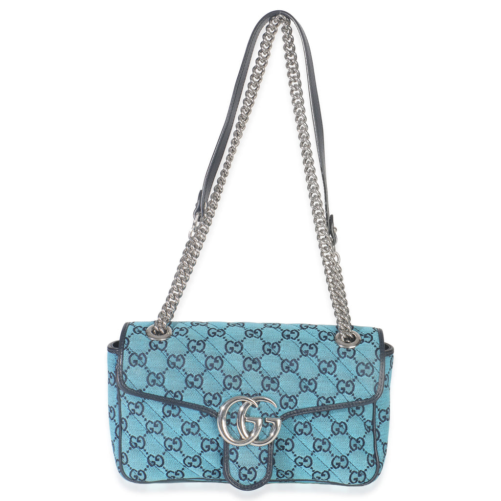 Blue Matelasse Canvas Diagonal Small GG Marmont Shoulder Bag