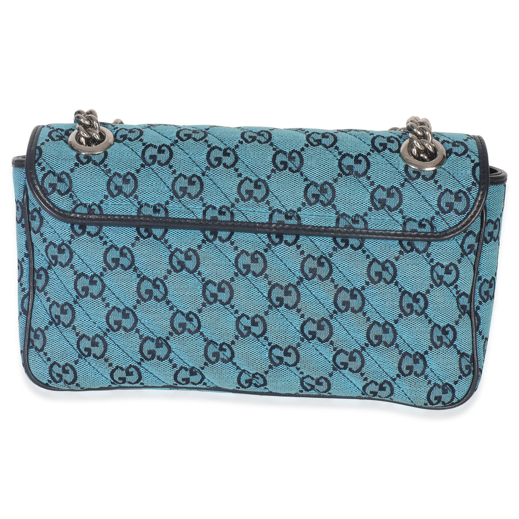 Blue Matelasse Canvas Diagonal Small GG Marmont Shoulder Bag