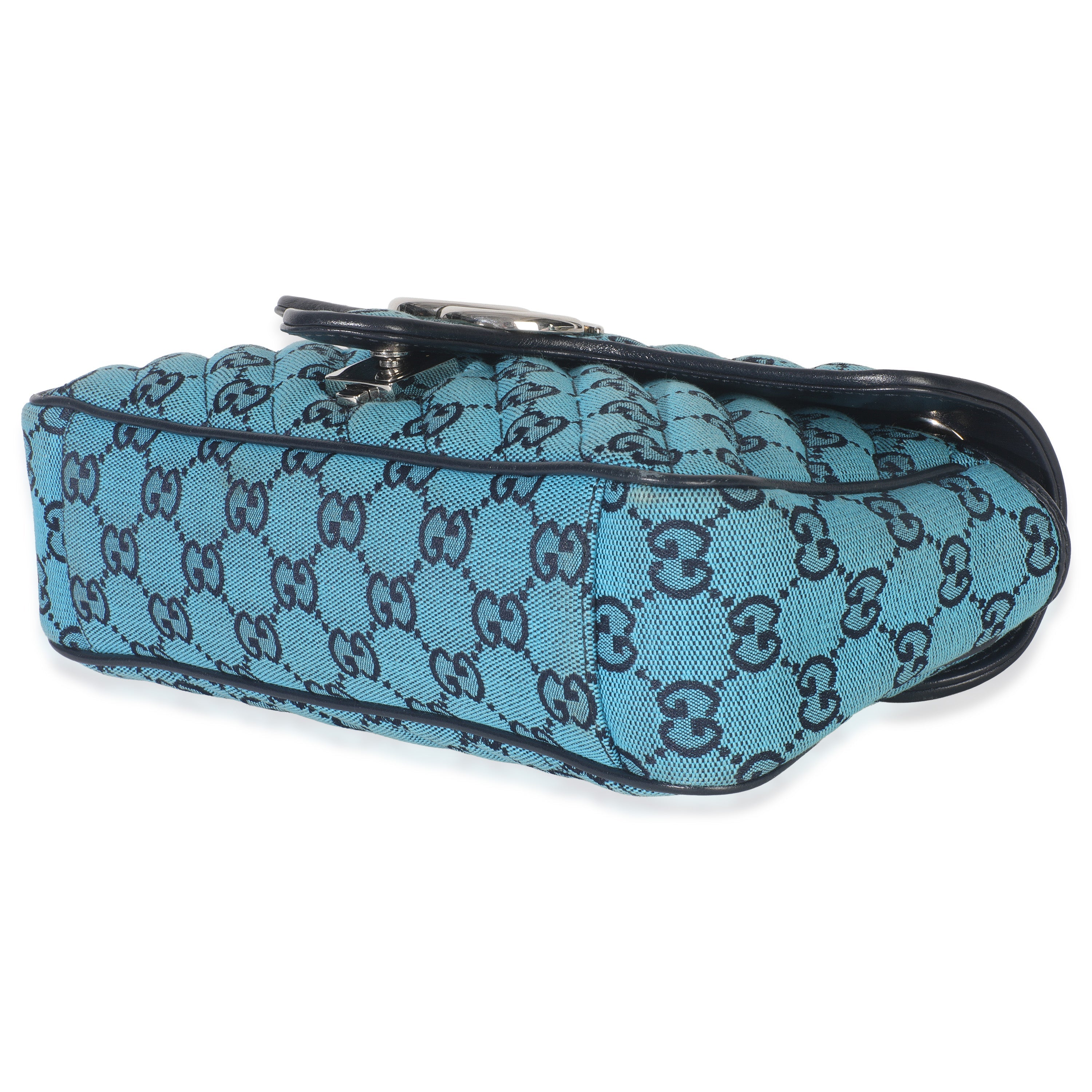 Blue Matelasse Canvas Diagonal Small GG Marmont Shoulder Bag