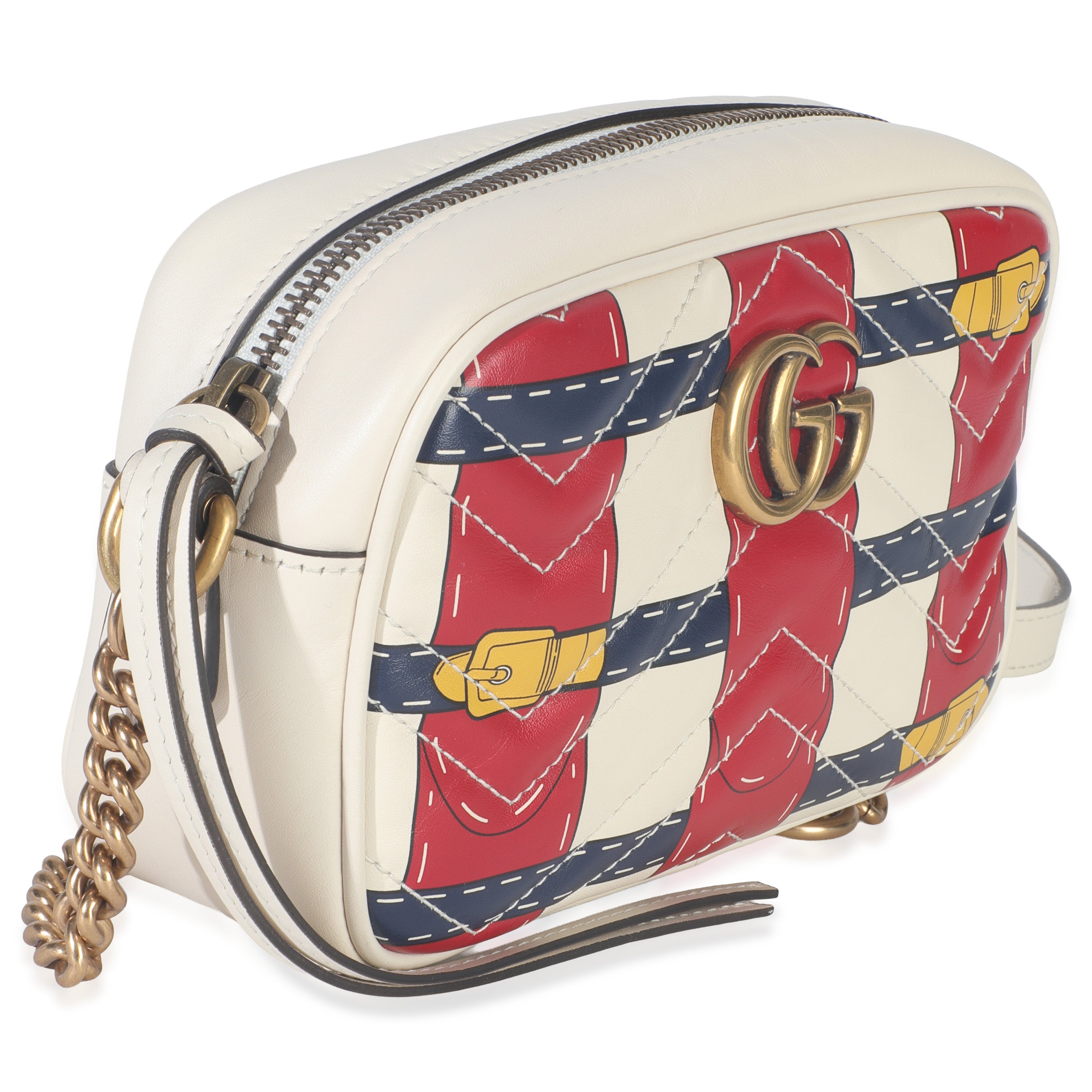 Trompe LOeil Print Calfskin Matelasse Small GG Marmont Camera Bag
