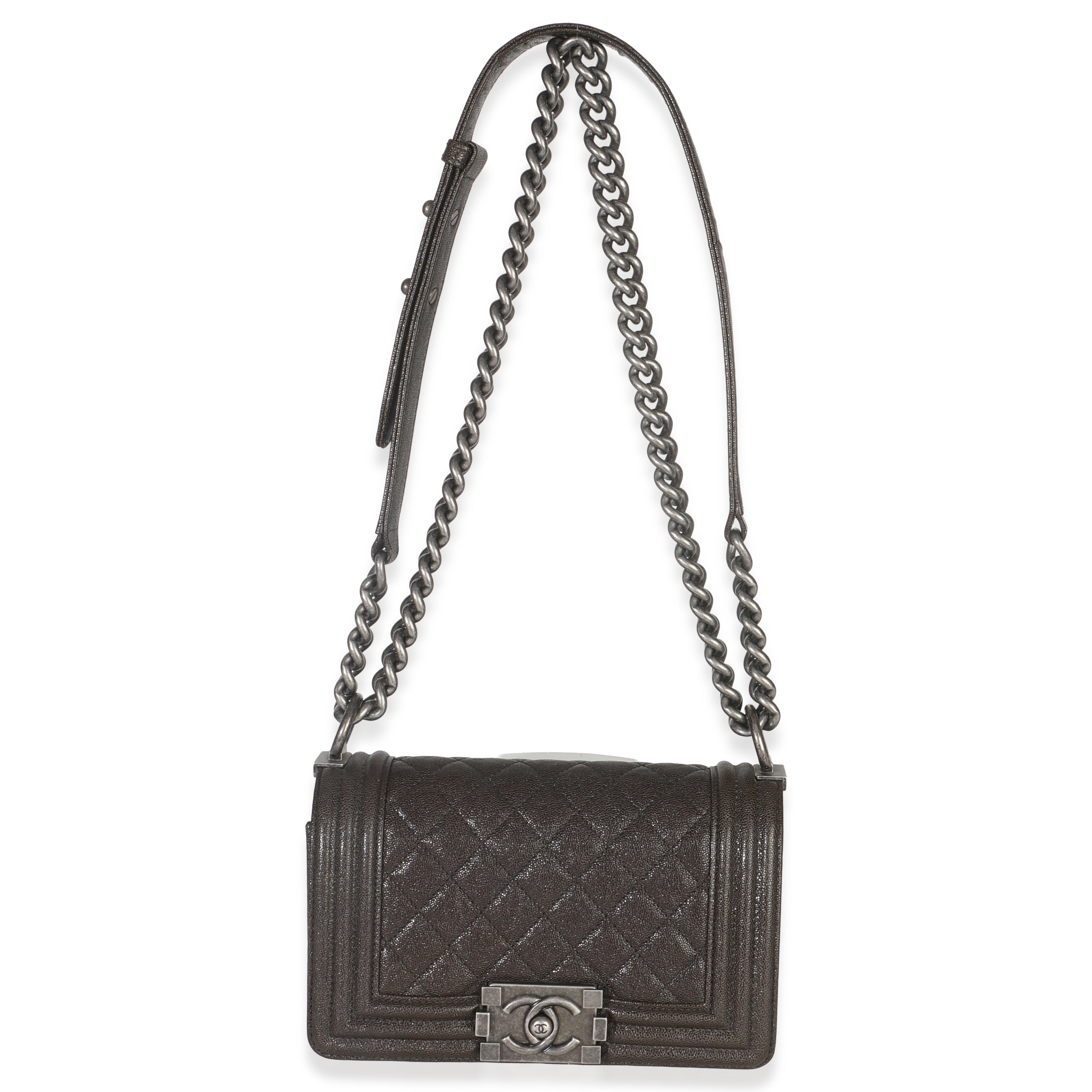 Brown Quilted Caviar Small Boy Handbag