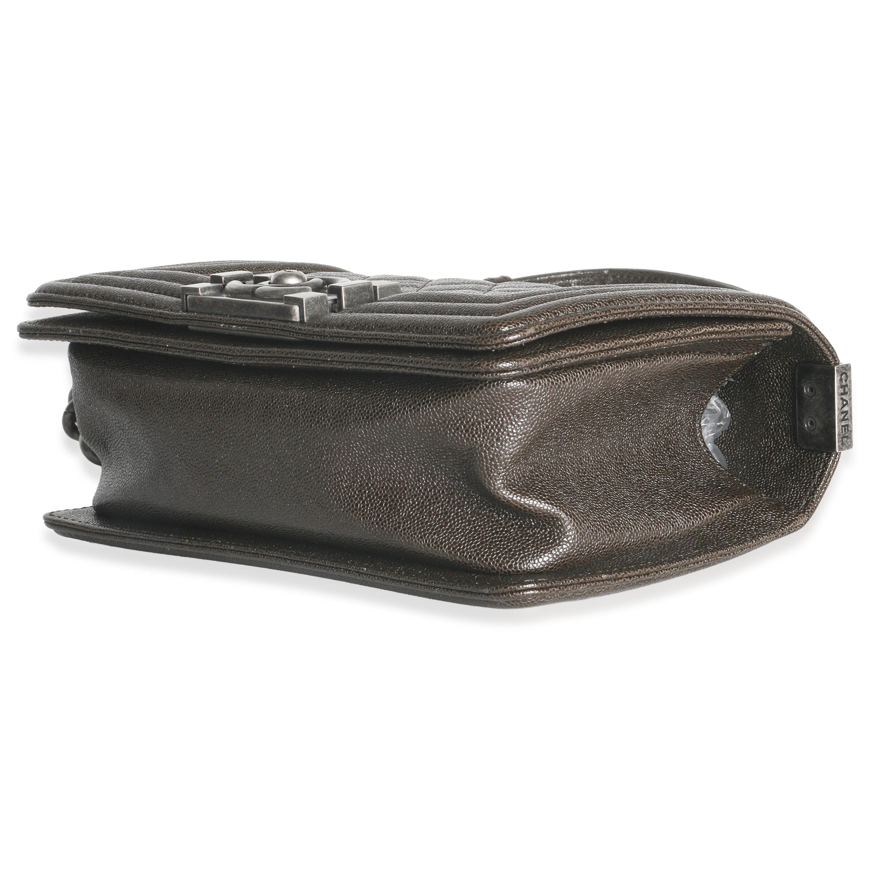 Brown Quilted Caviar Small Boy Handbag