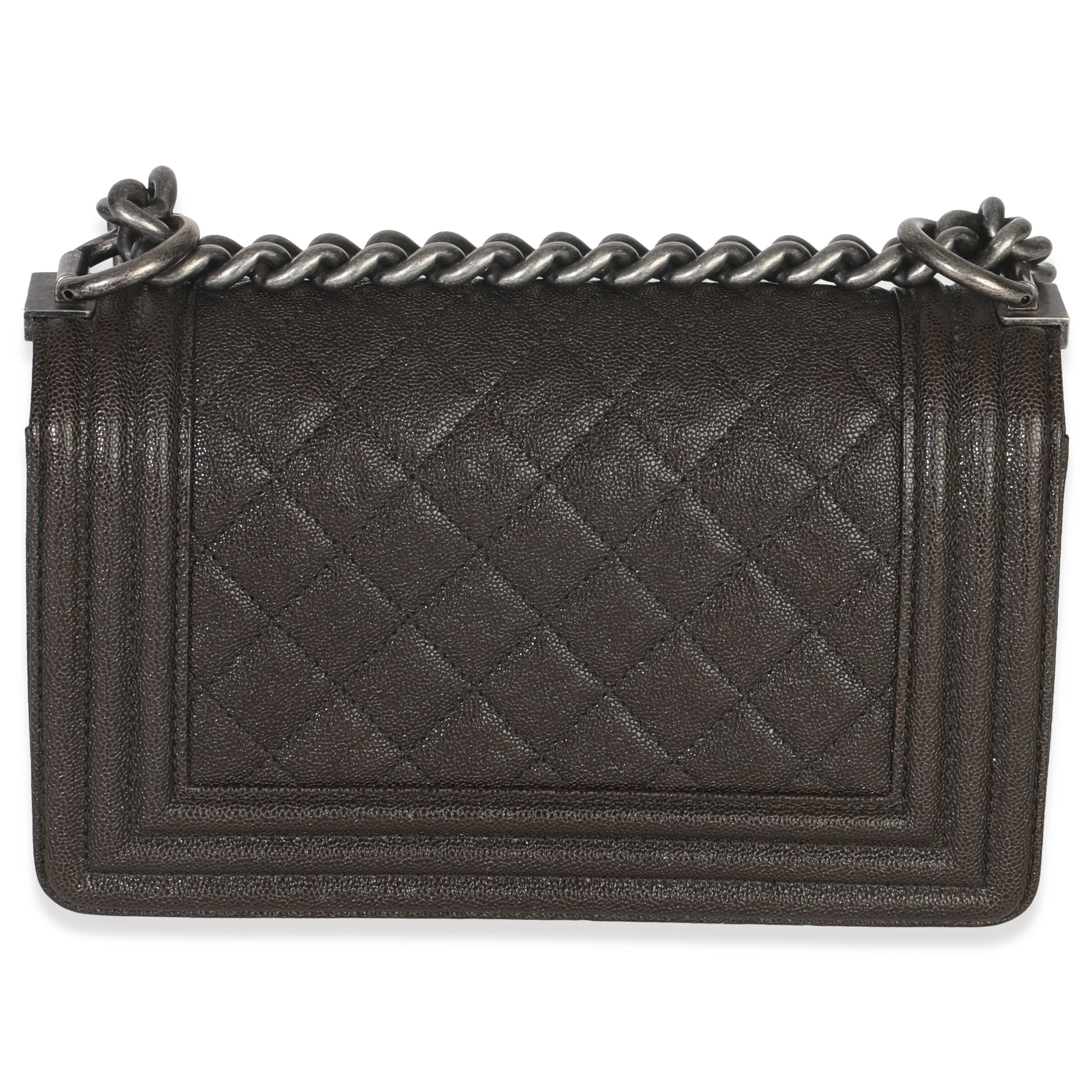 Brown Quilted Caviar Small Boy Handbag