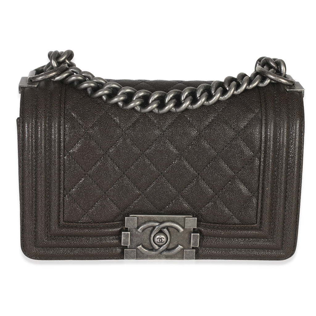 Brown Quilted Caviar Small Boy Handbag