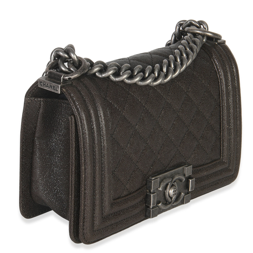 Brown Quilted Caviar Small Boy Handbag