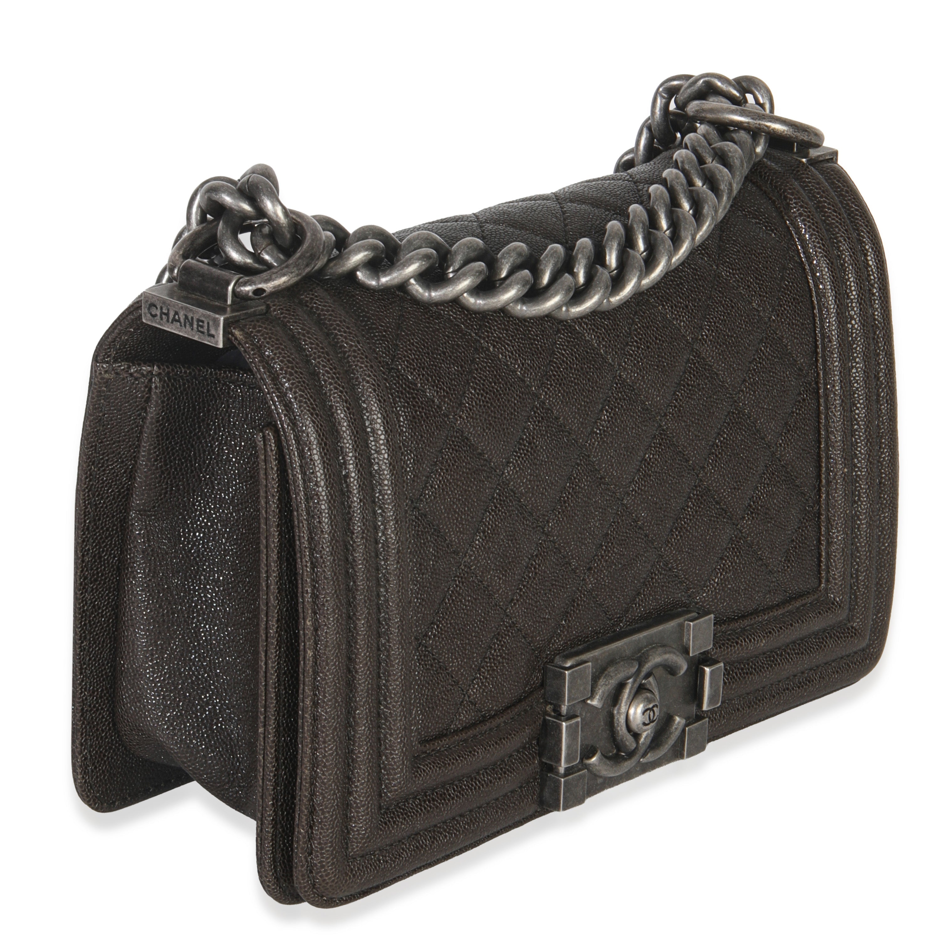 Brown Quilted Caviar Small Boy Handbag