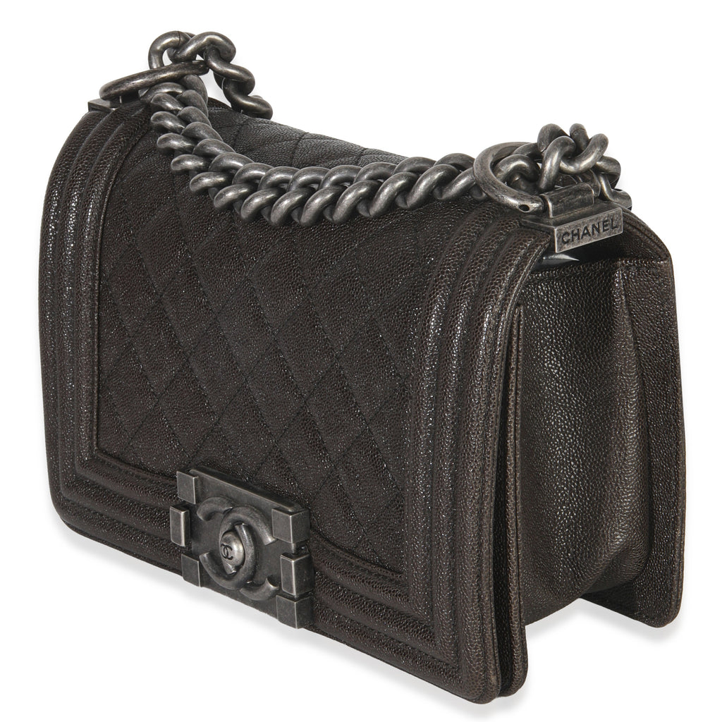 Brown Quilted Caviar Small Boy Handbag