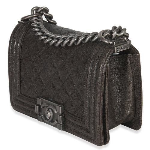 Brown Quilted Caviar Small Boy Handbag