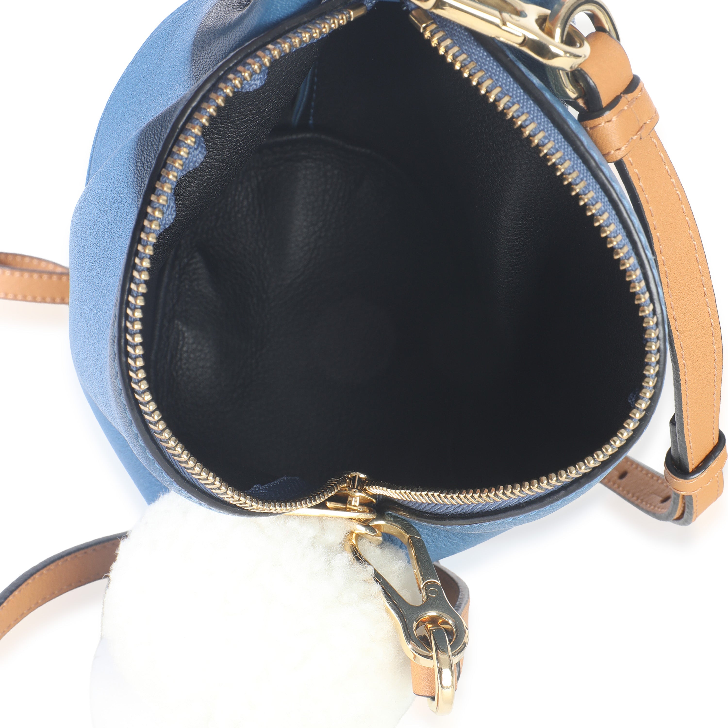 Blue Calfskin Shearling Mini Bunny Crossbody