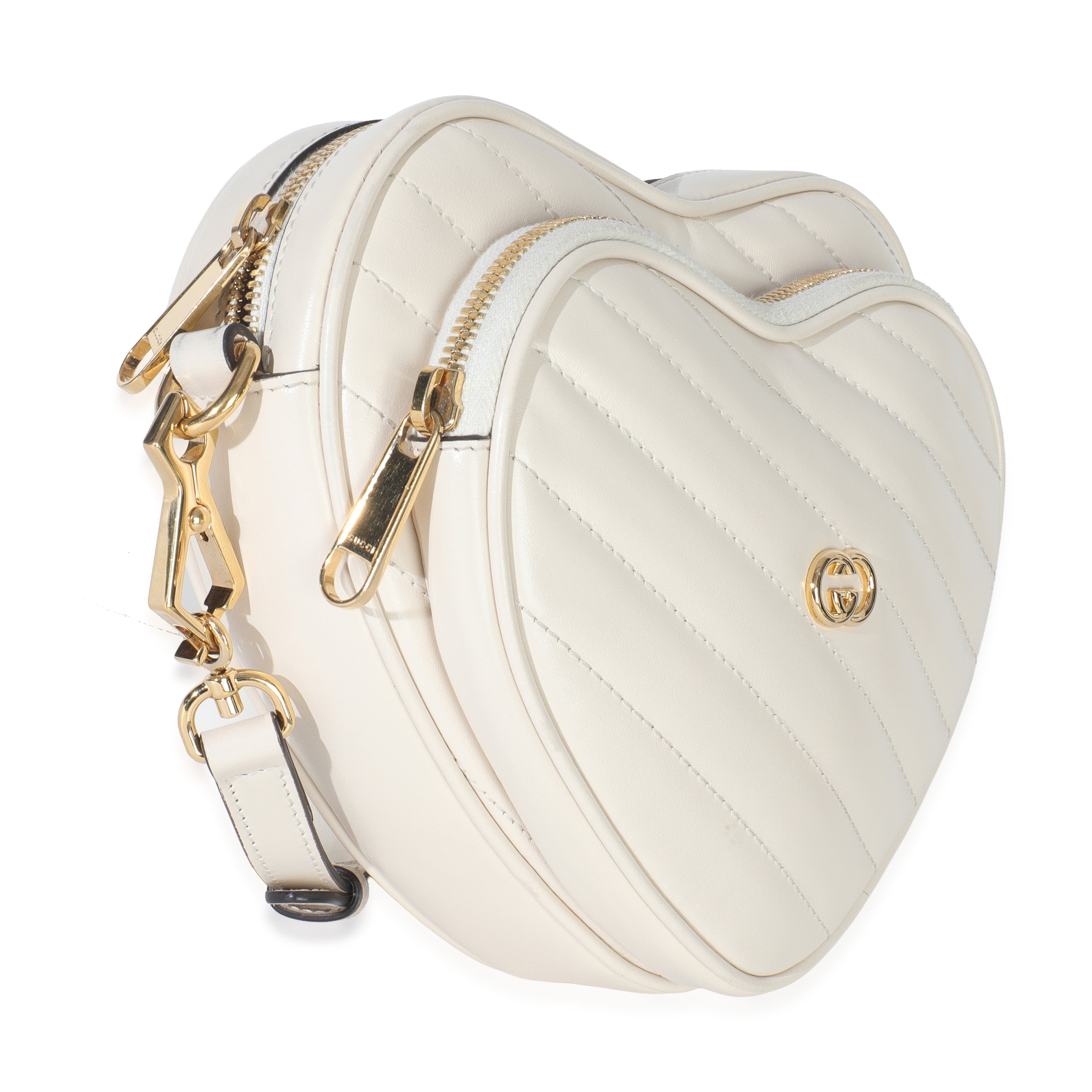 Creme Matelasse Calfskin Diagonal Mini Interlocking G Heart Bag
