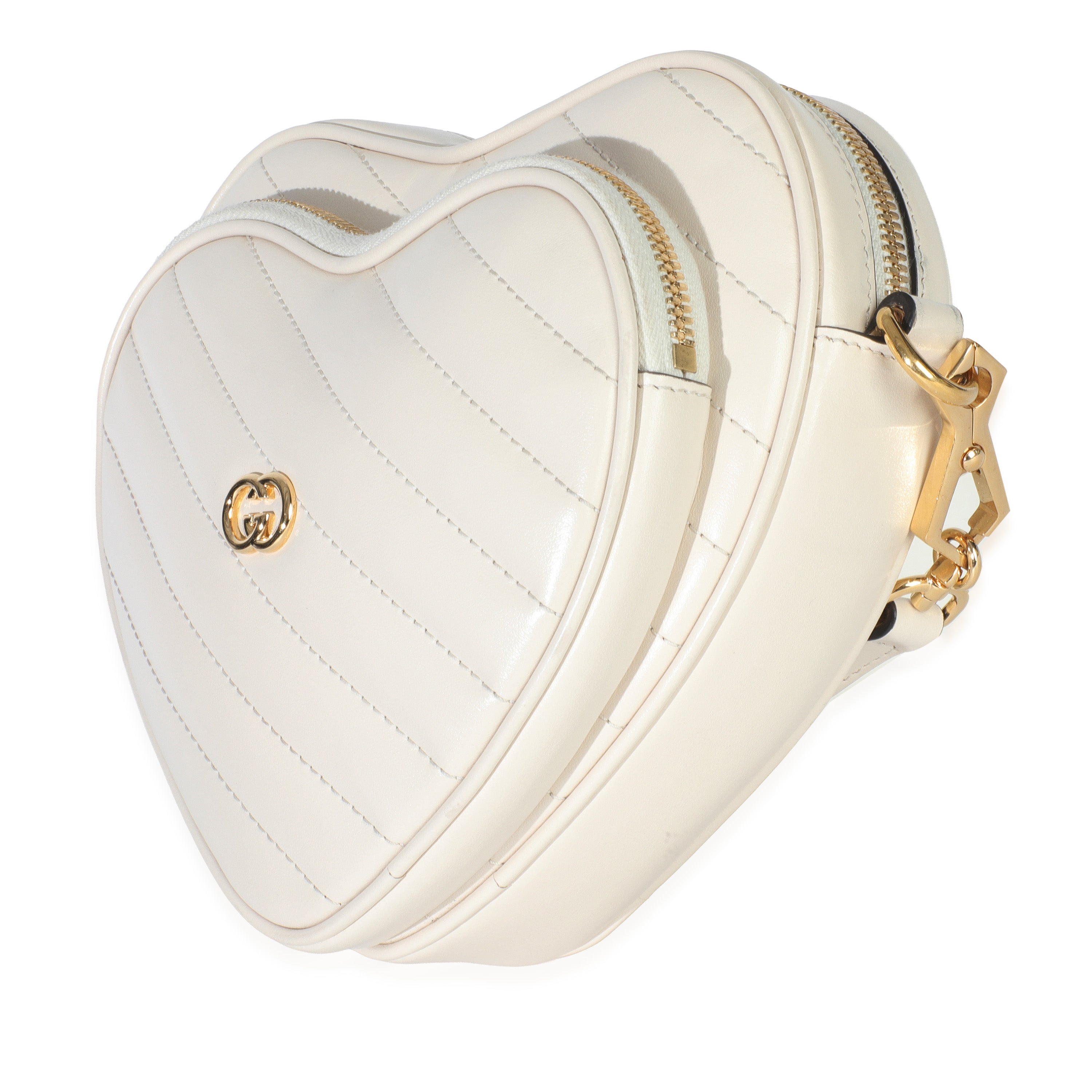 Creme Matelasse Calfskin Diagonal Mini Interlocking G Heart Bag
