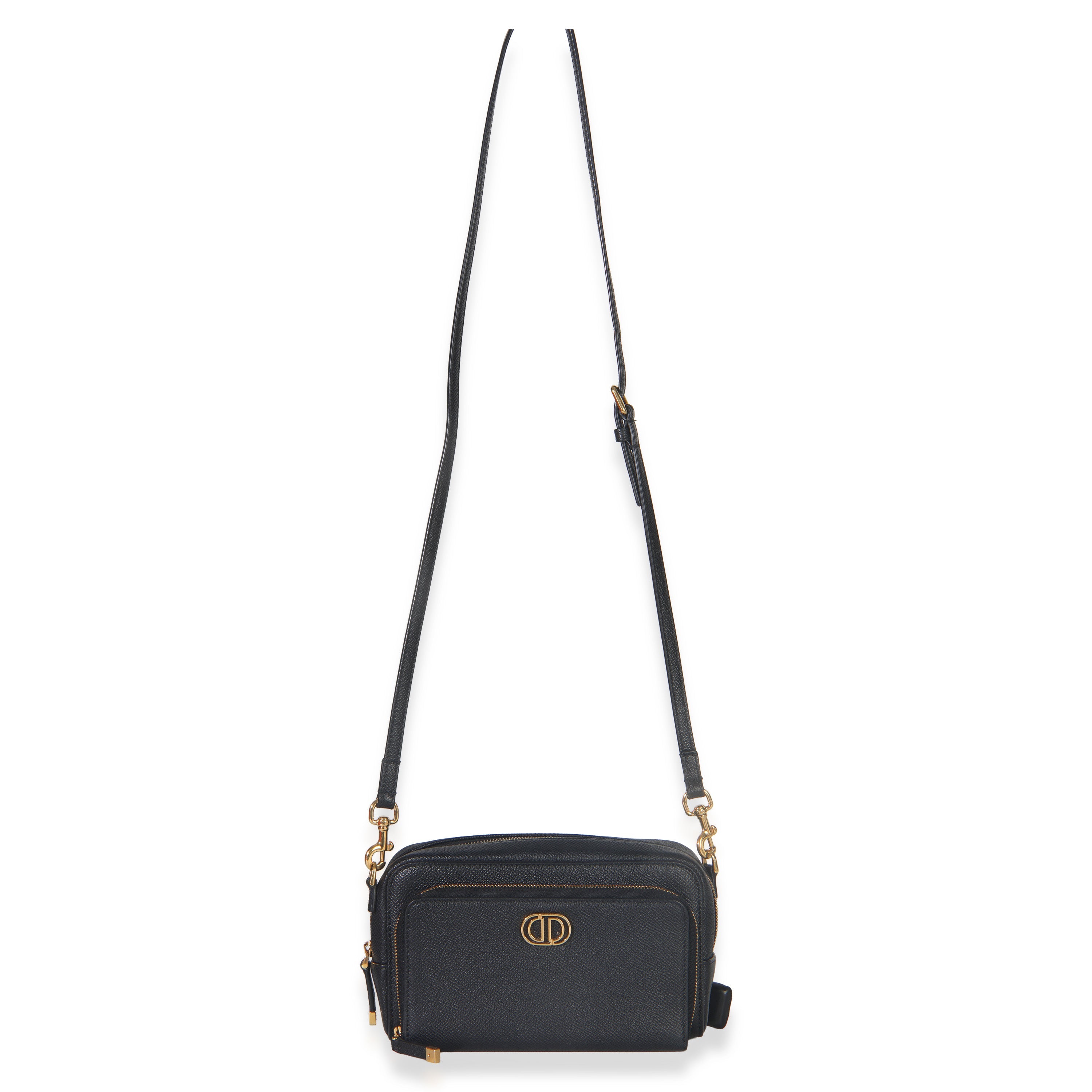 Black Grained Calfskin Caro Double Pouch