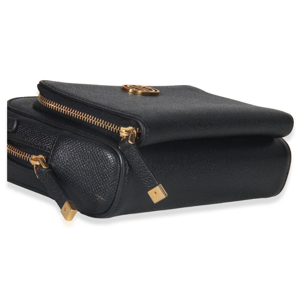 Black Grained Calfskin Caro Double Pouch
