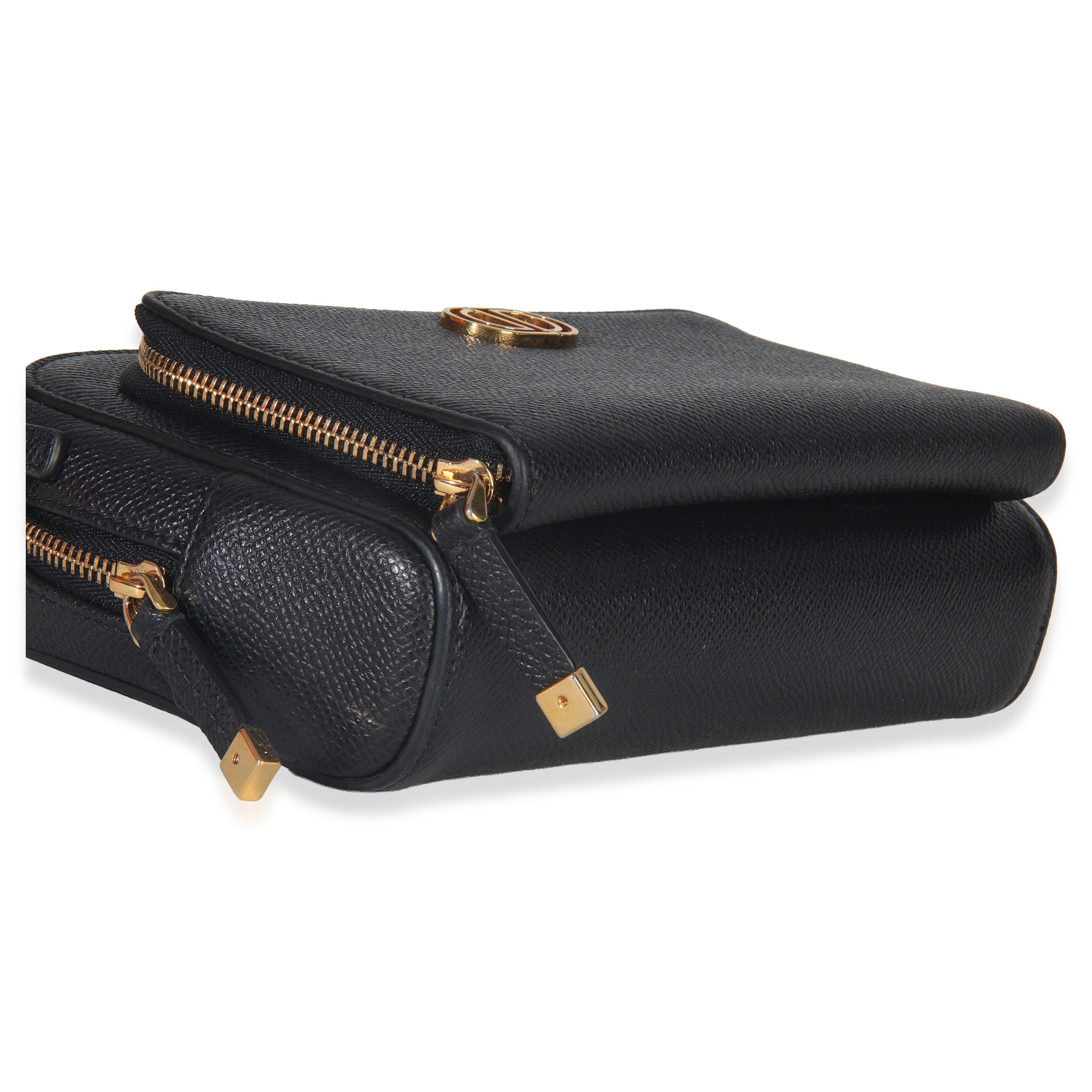 Black Grained Calfskin Caro Double Pouch