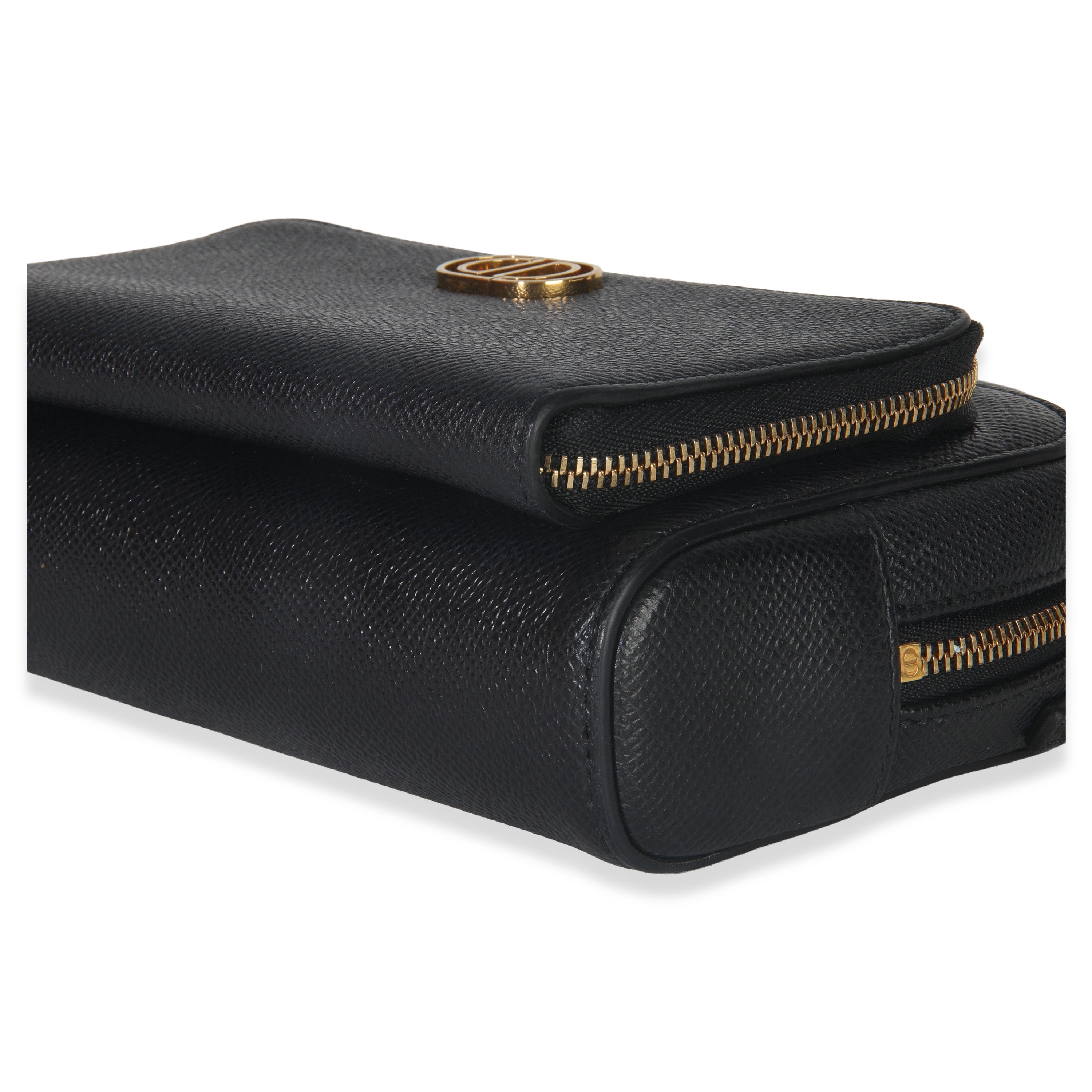 Black Grained Calfskin Caro Double Pouch