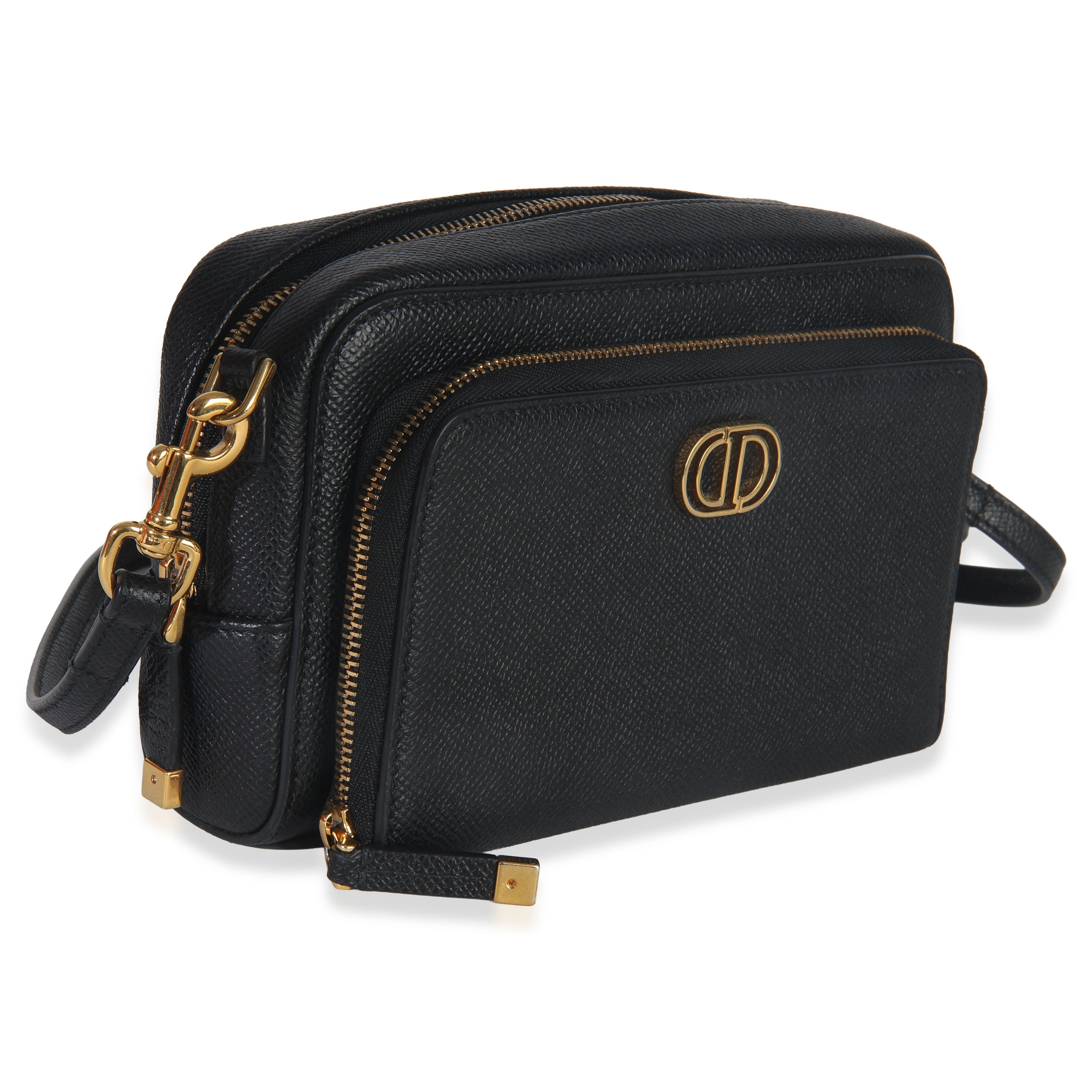 Black Grained Calfskin Caro Double Pouch