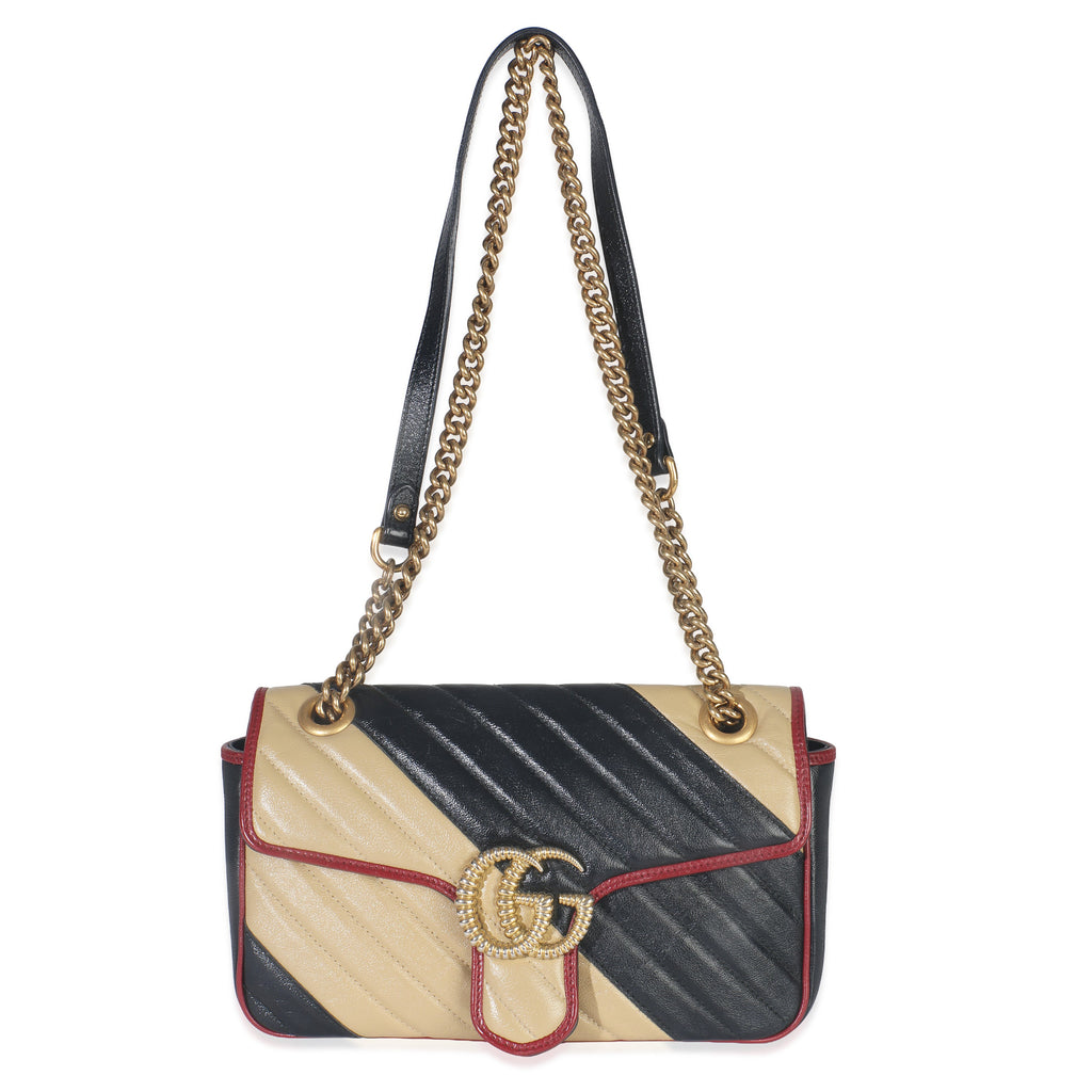 Black Beige Matelasse Calfskin Torchon Small Marmont Shoulder Bag