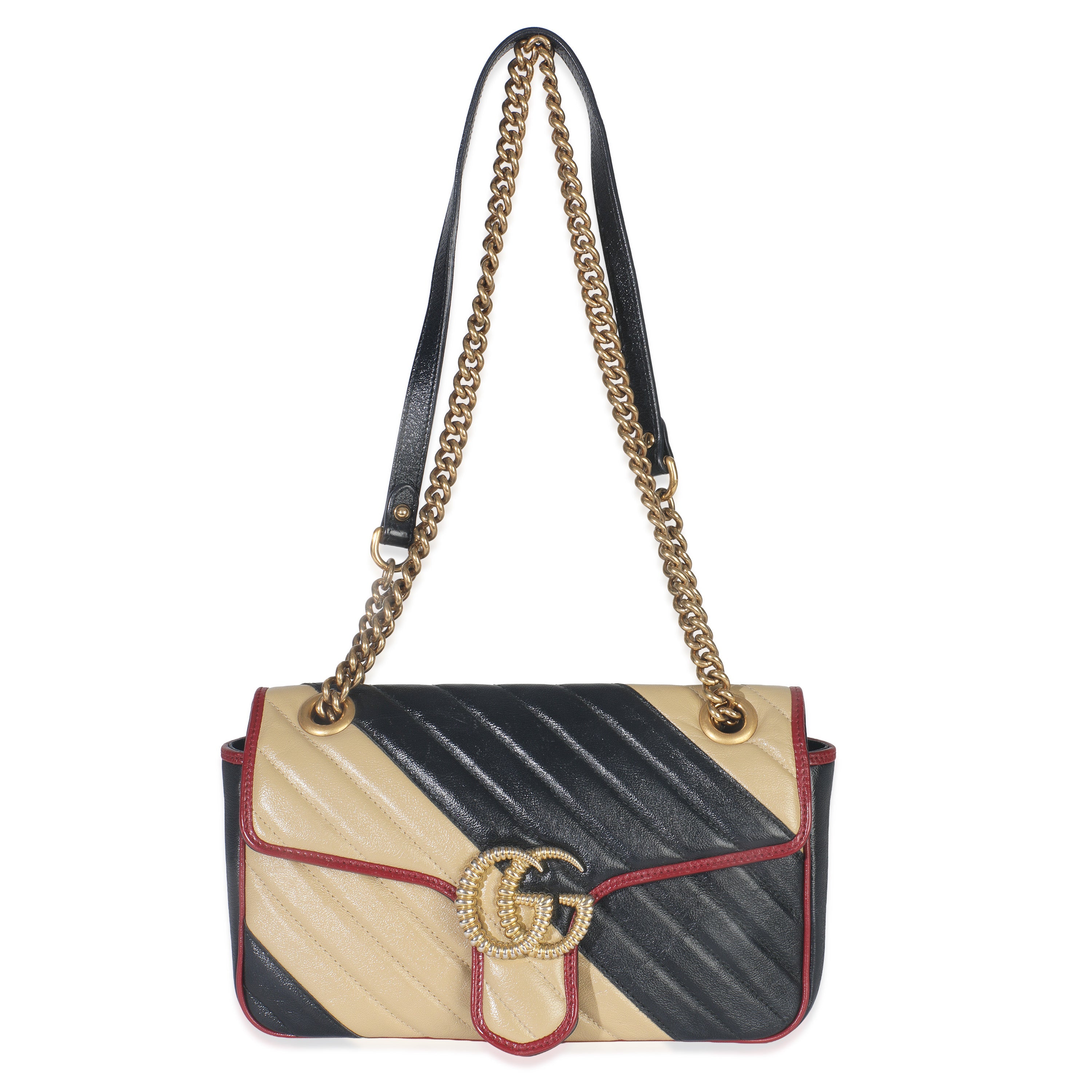 Black Beige Matelasse Calfskin Torchon Small Marmont Shoulder Bag