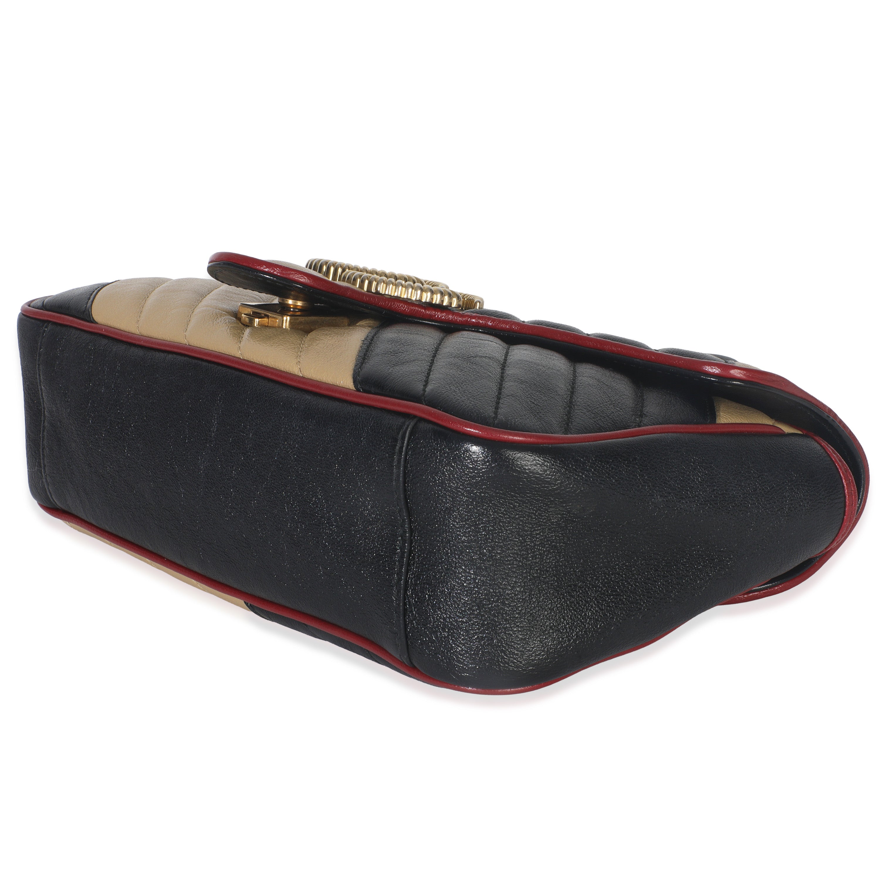 Black Beige Matelasse Calfskin Torchon Small Marmont Shoulder Bag