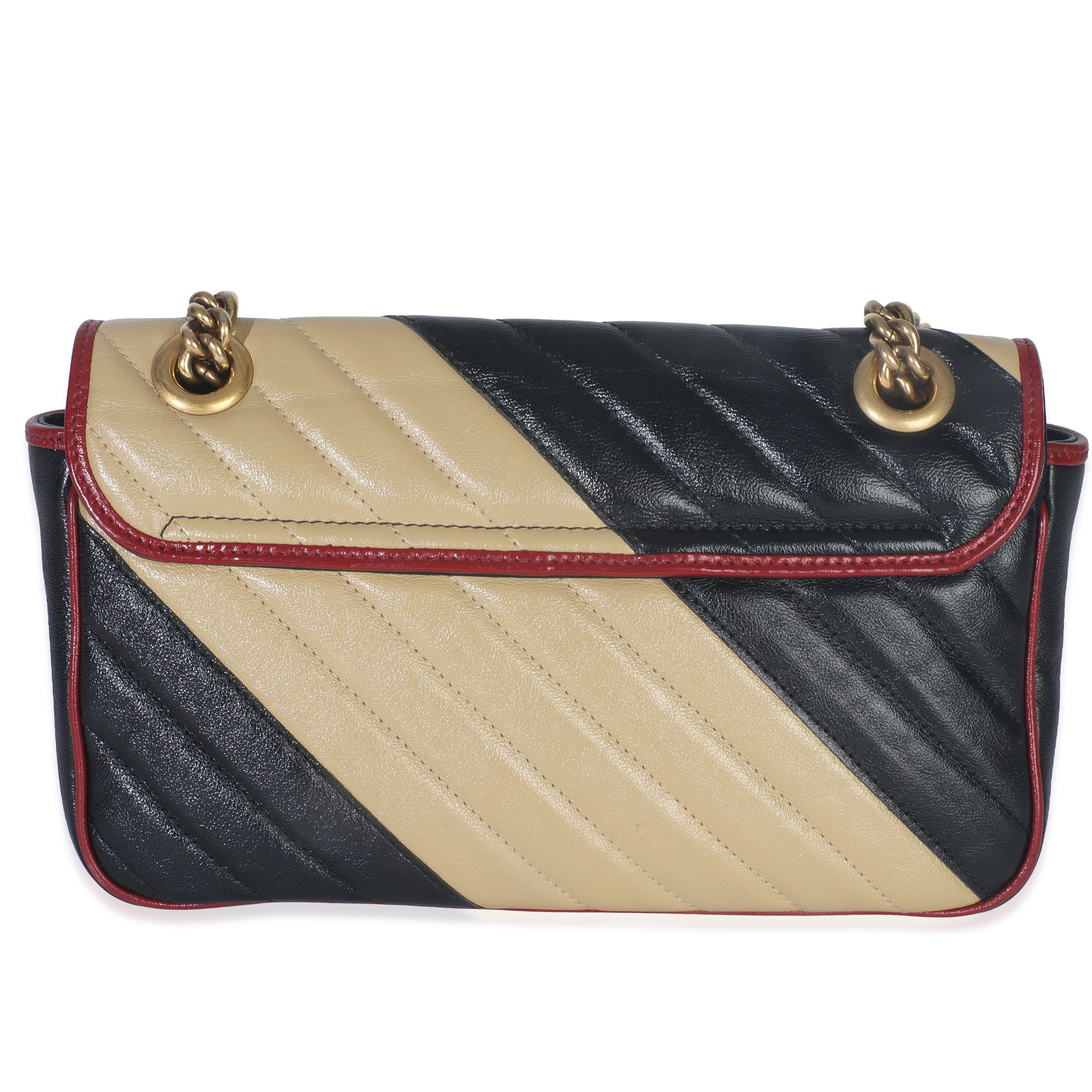 Black Beige Matelasse Calfskin Torchon Small Marmont Shoulder Bag
