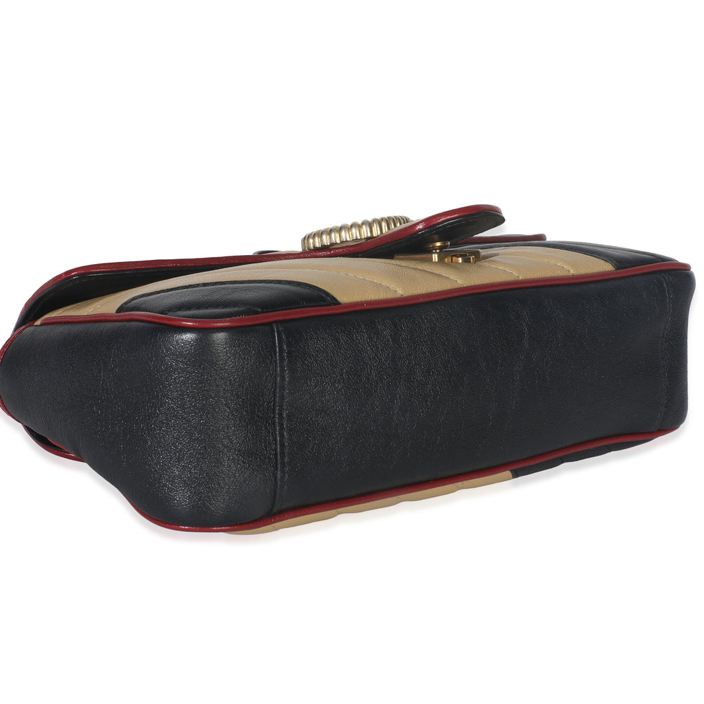 Black Beige Matelasse Calfskin Torchon Small Marmont Shoulder Bag
