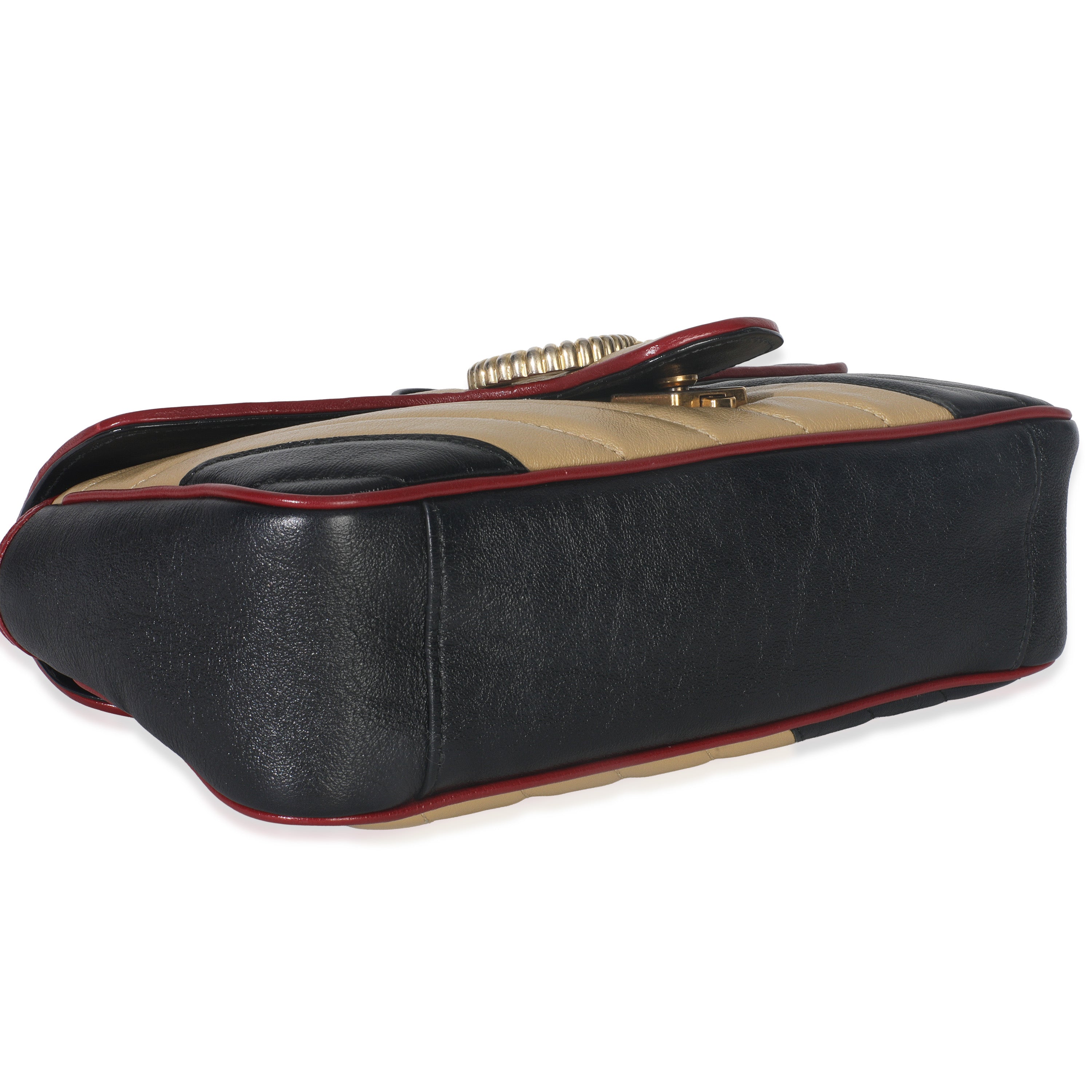Black Beige Matelasse Calfskin Torchon Small Marmont Shoulder Bag