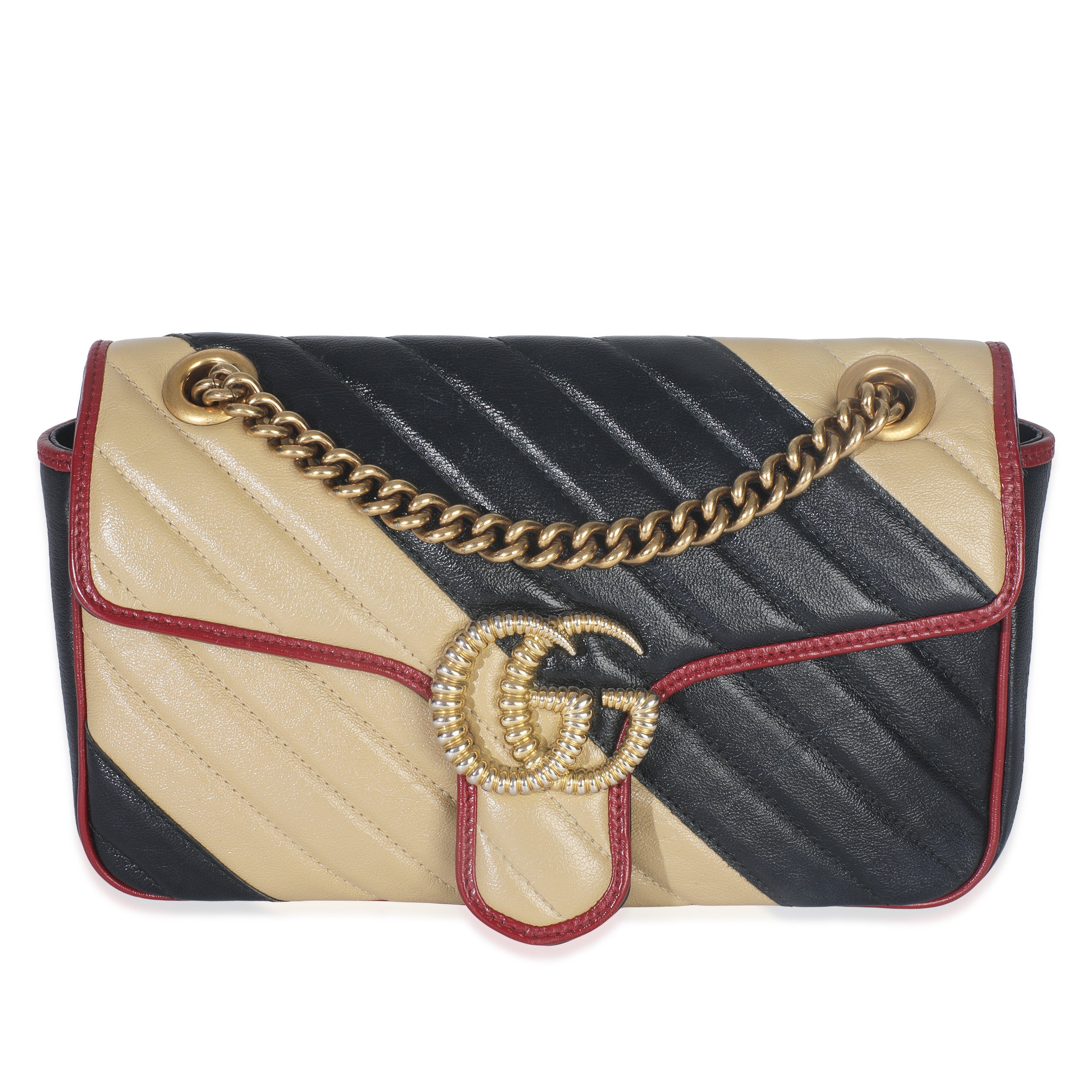 Black Beige Matelasse Calfskin Torchon Small Marmont Shoulder Bag