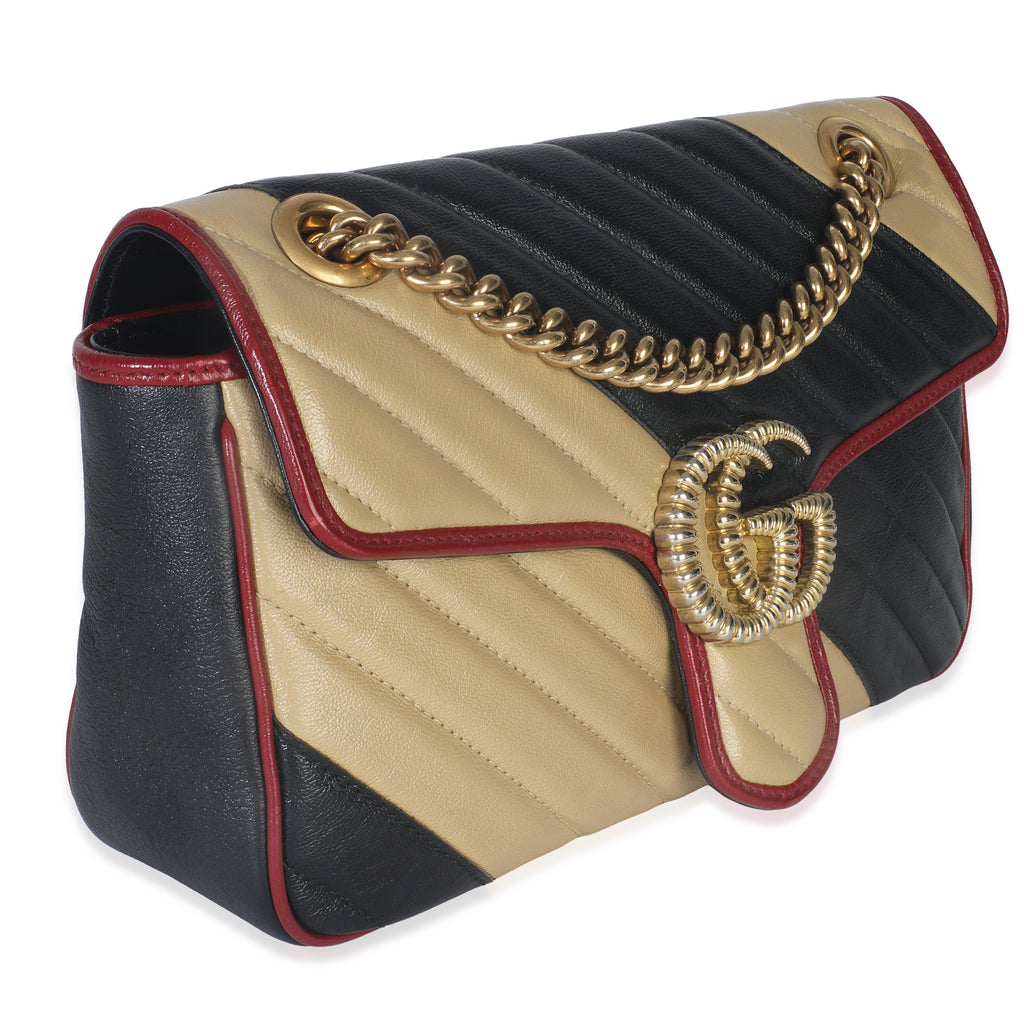 Black Beige Matelasse Calfskin Torchon Small Marmont Shoulder Bag