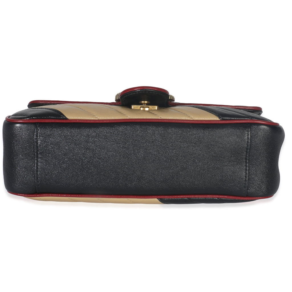 Black Beige Matelasse Calfskin Torchon Small Marmont Shoulder Bag