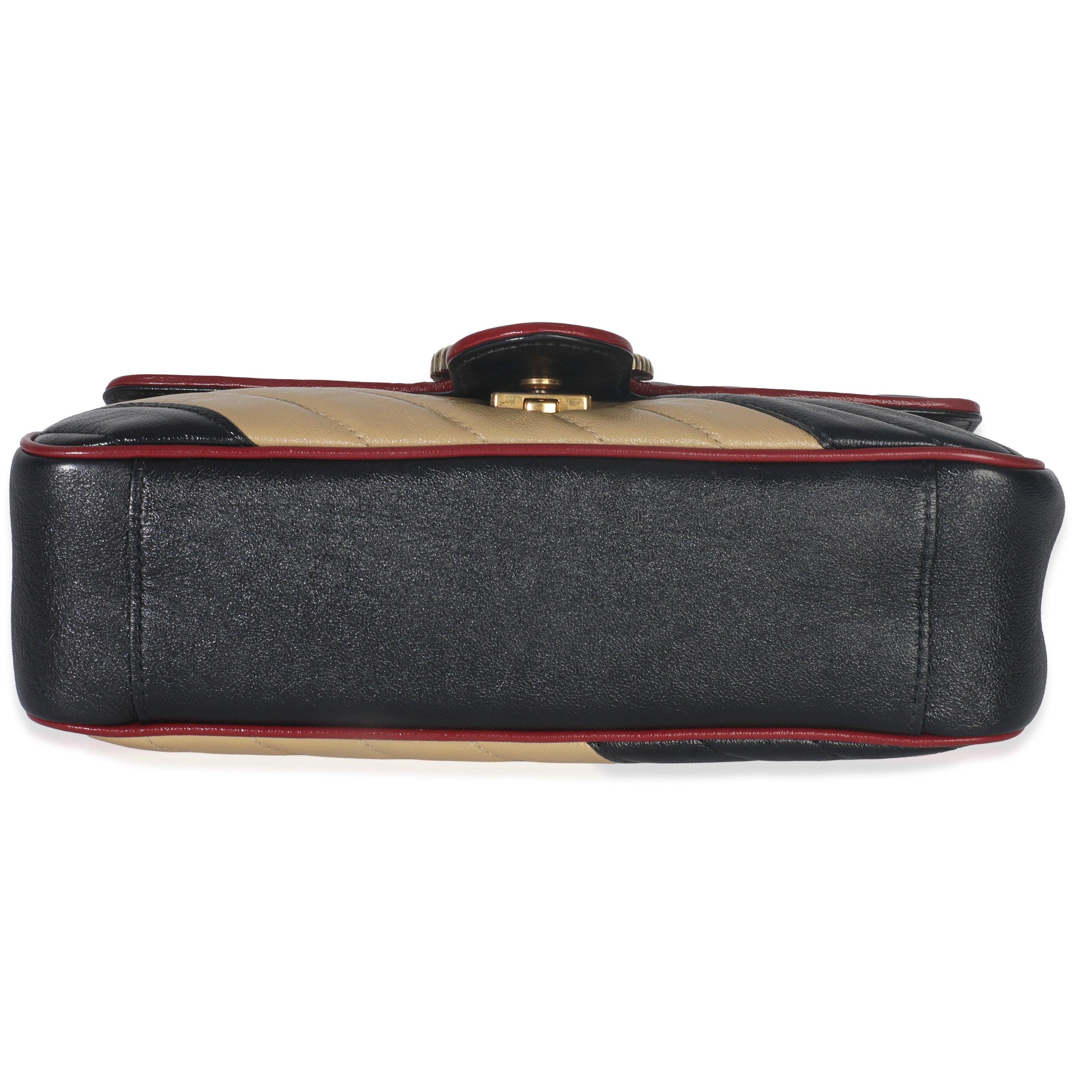 Black Beige Matelasse Calfskin Torchon Small Marmont Shoulder Bag