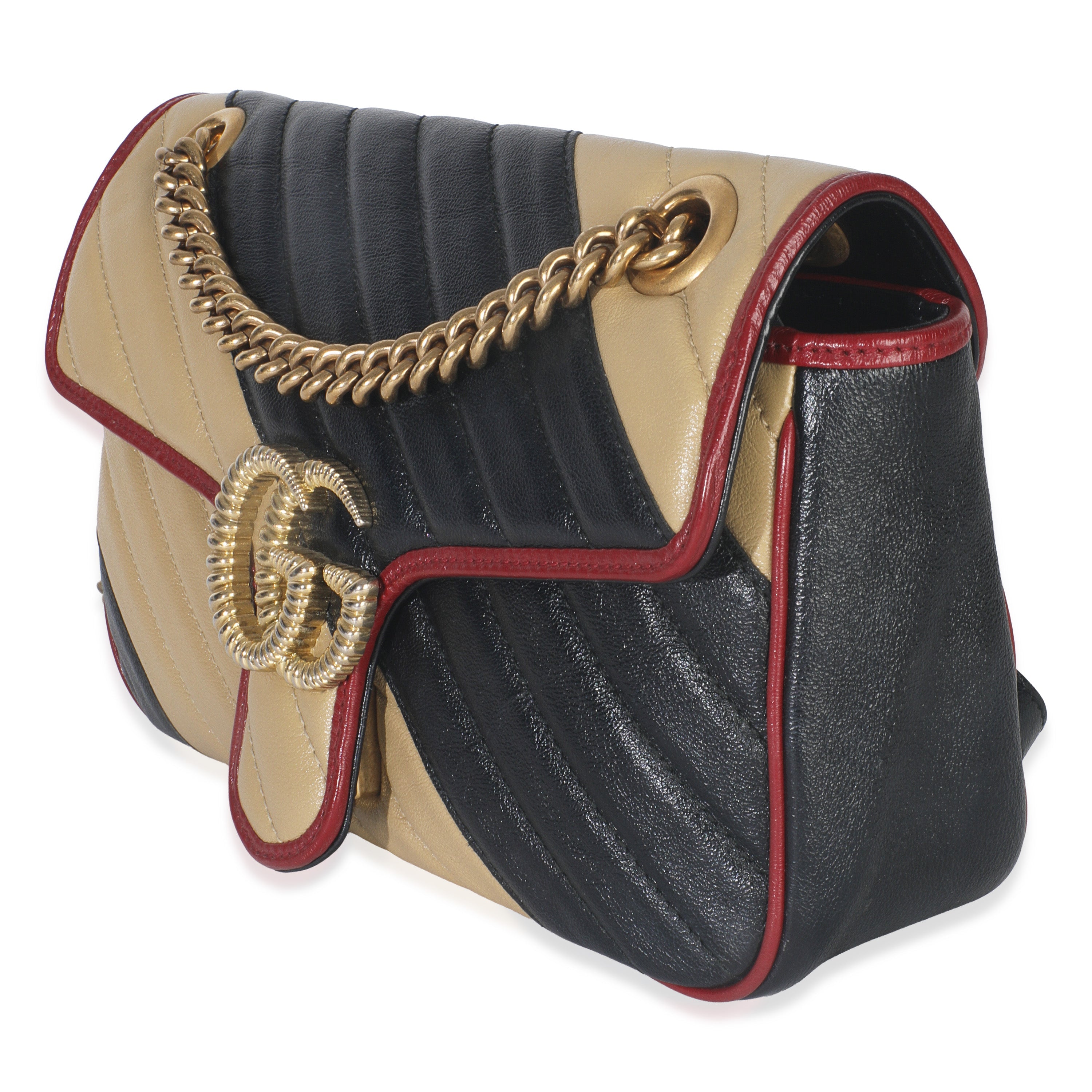 Black Beige Matelasse Calfskin Torchon Small Marmont Shoulder Bag