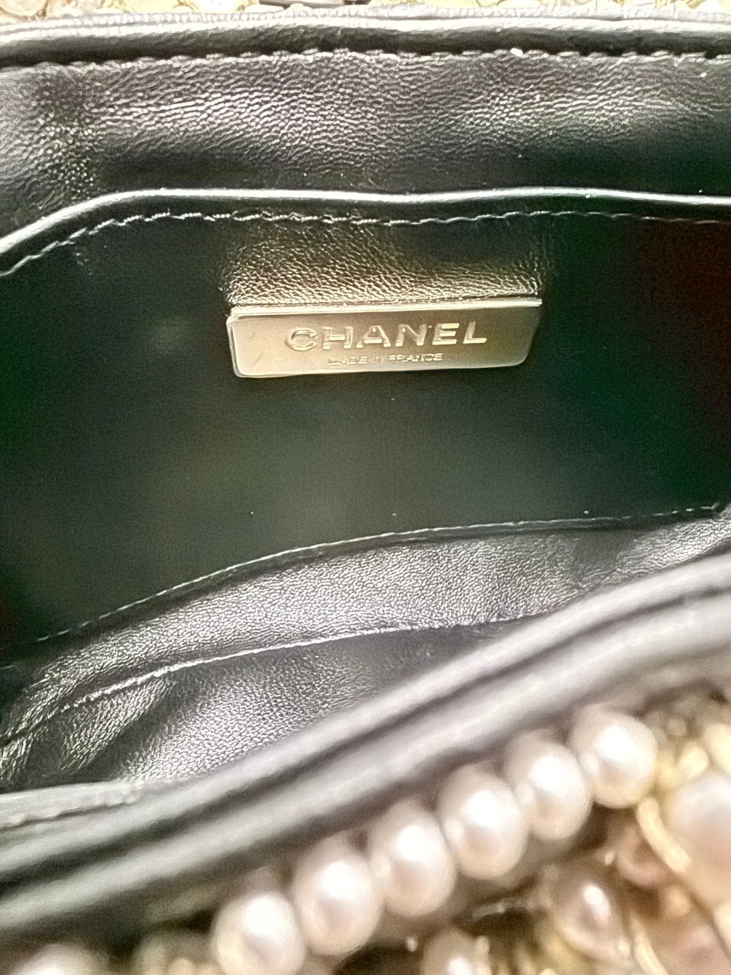 Black Gold Metal Pearl Embellished Mini Flap Bag