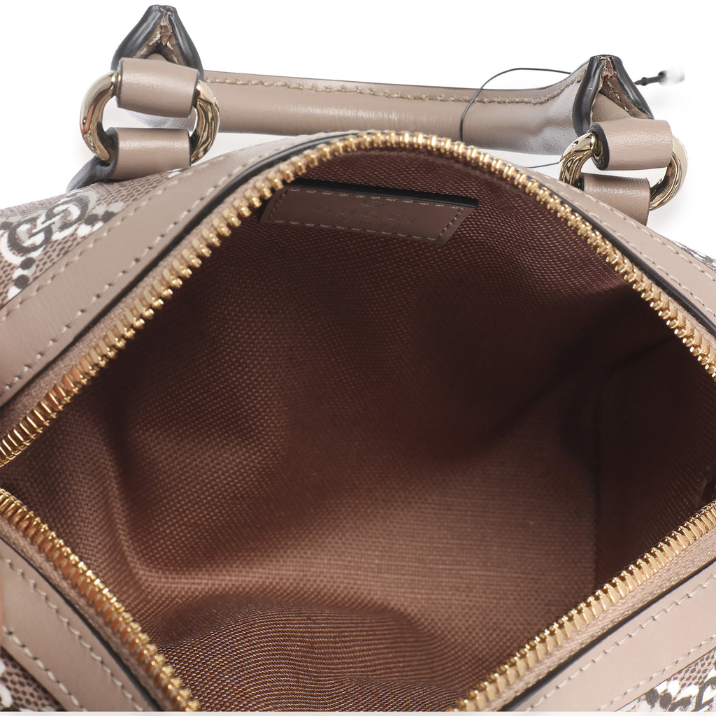Taupe GG Shadow Monogram Super Mini Ophidia Bowler Bag