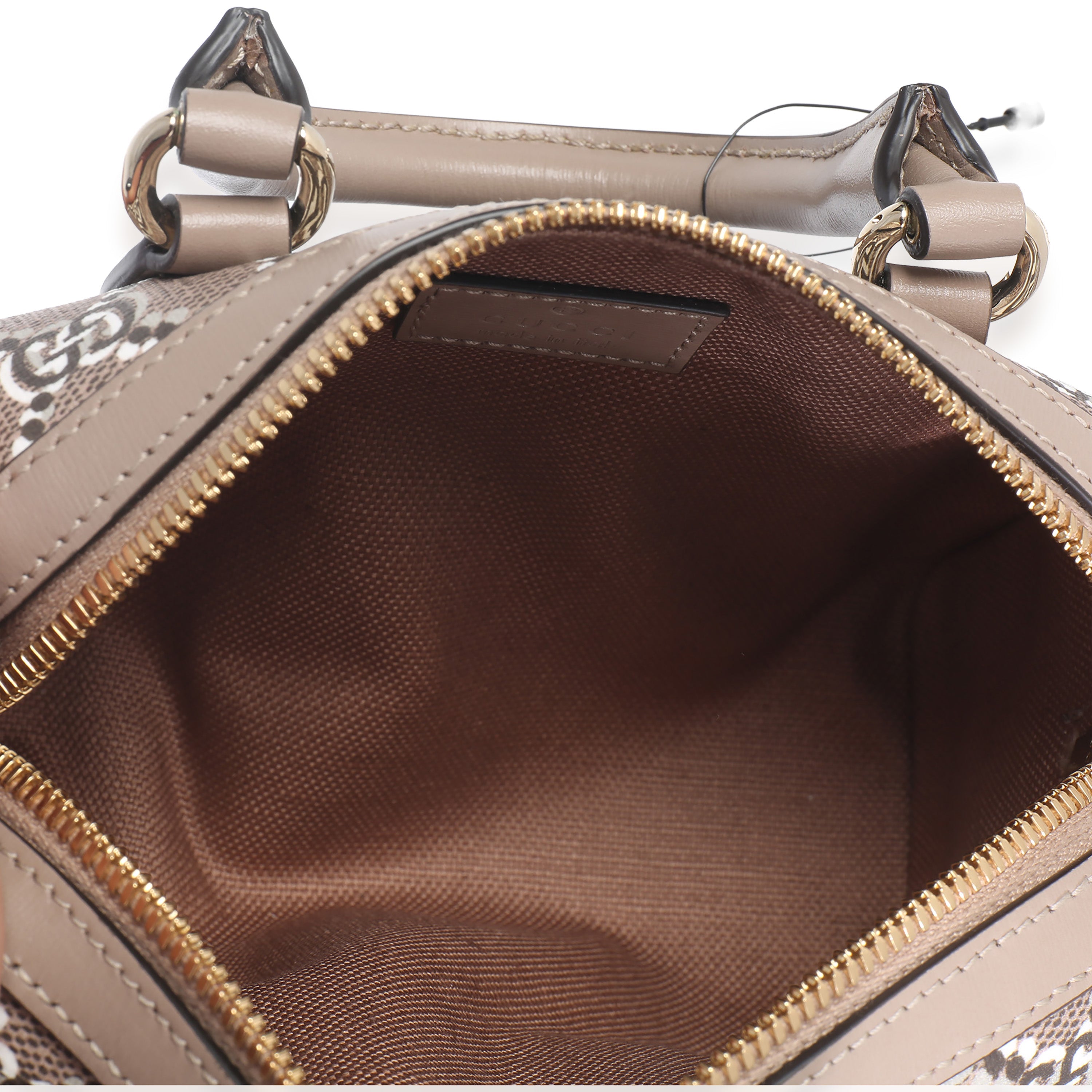 Taupe GG Shadow Monogram Super Mini Ophidia Bowler Bag