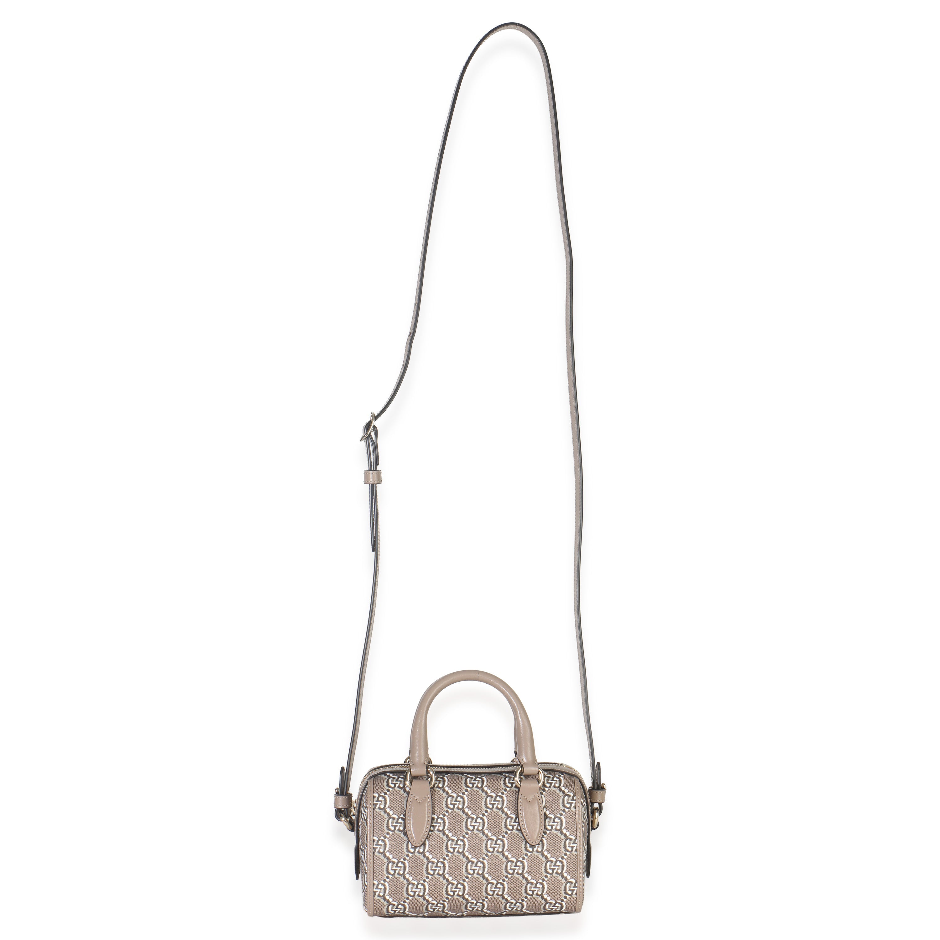Taupe GG Shadow Monogram Super Mini Ophidia Bowler Bag