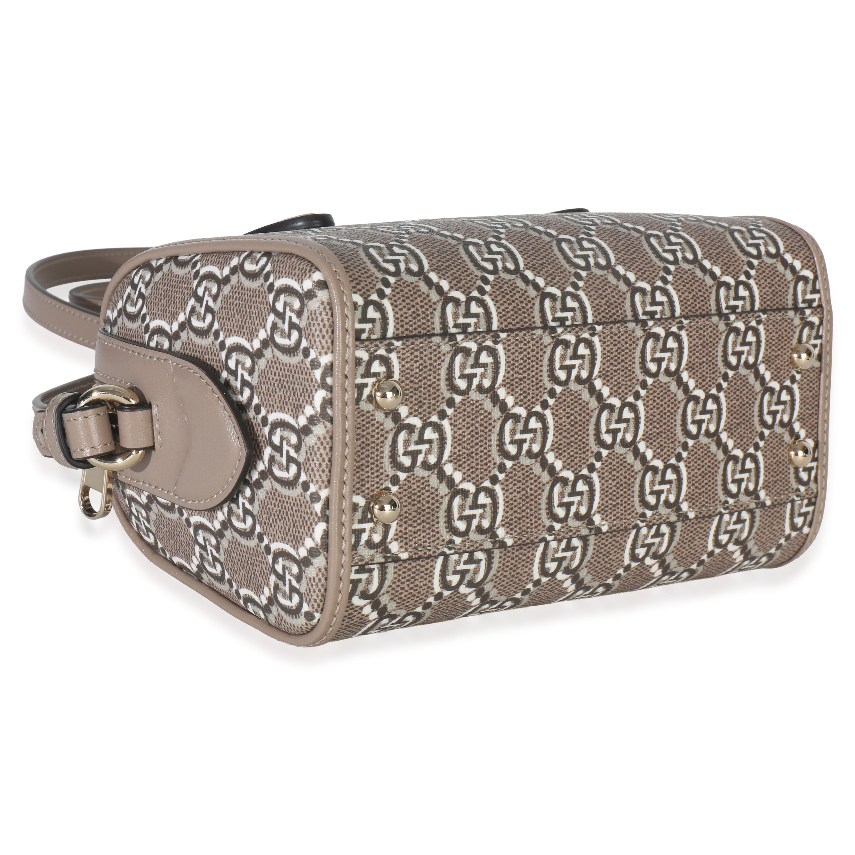 Taupe GG Shadow Monogram Super Mini Ophidia Bowler Bag