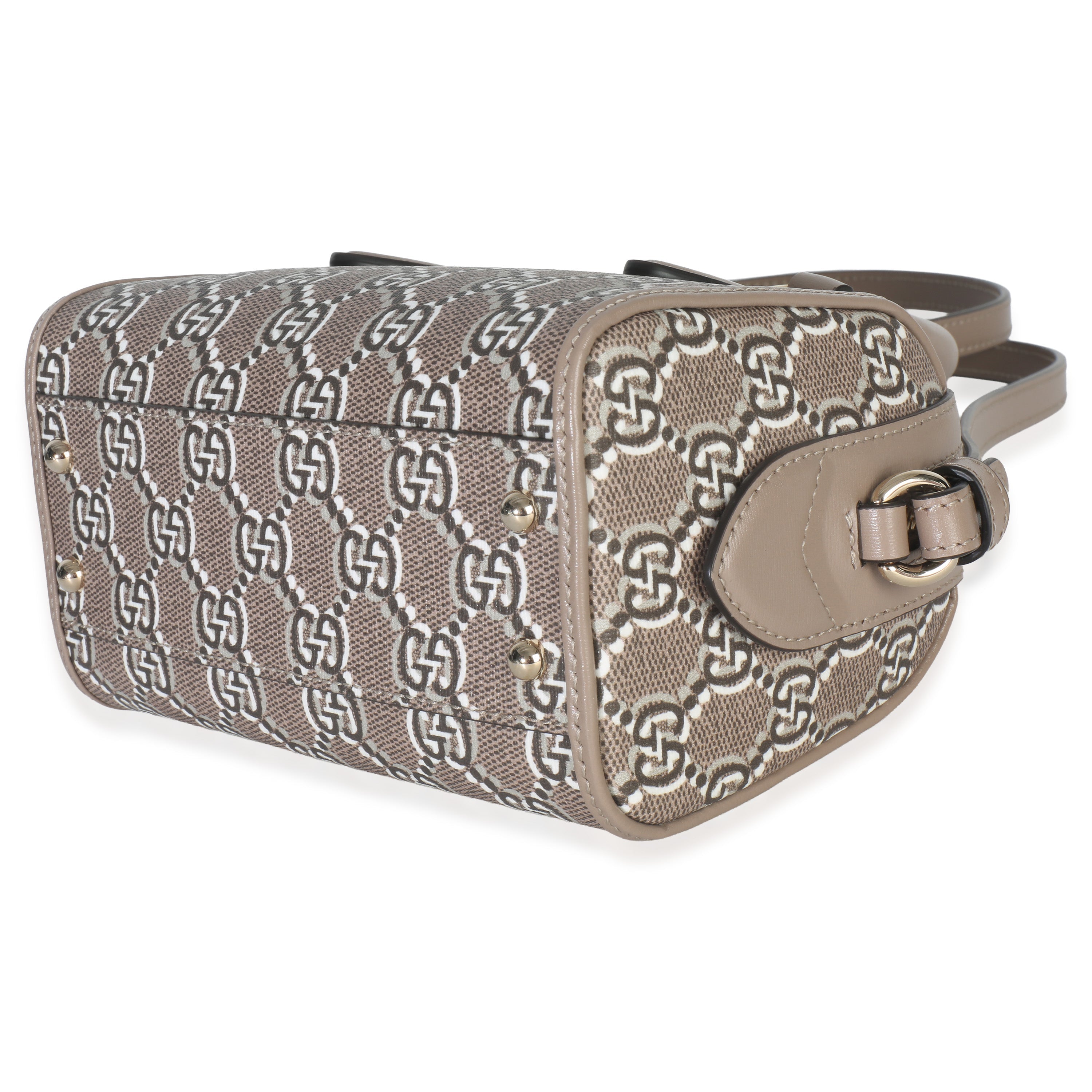 Taupe GG Shadow Monogram Super Mini Ophidia Bowler Bag