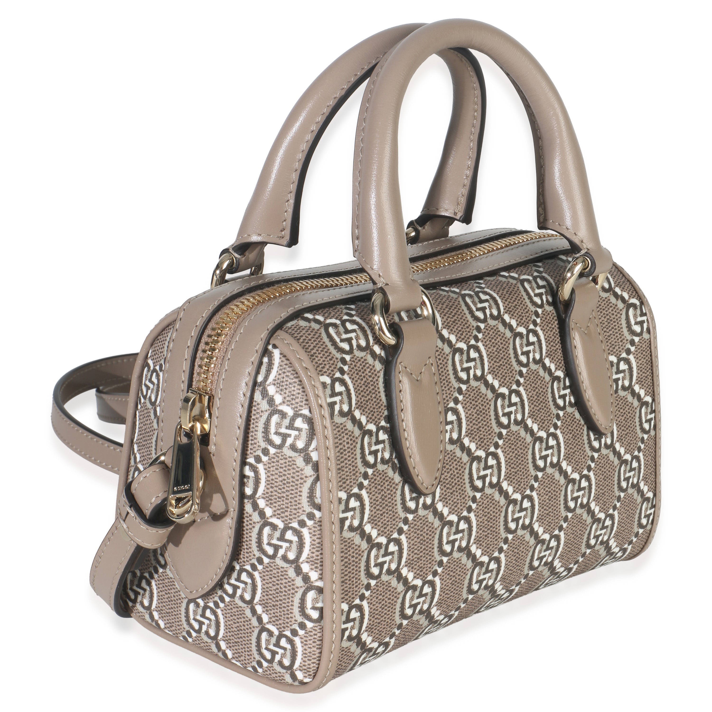 Taupe GG Shadow Monogram Super Mini Ophidia Bowler Bag