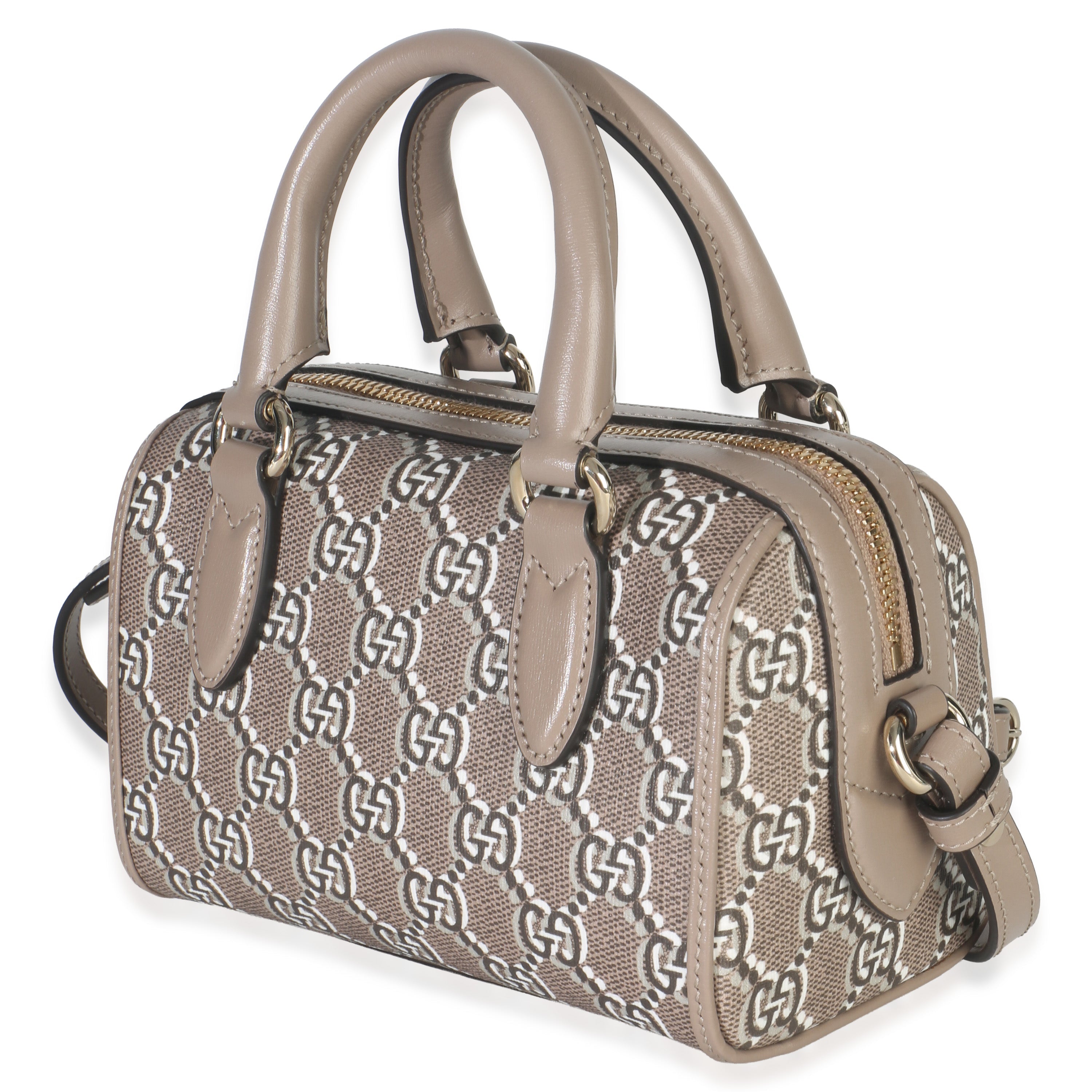 Taupe GG Shadow Monogram Super Mini Ophidia Bowler Bag