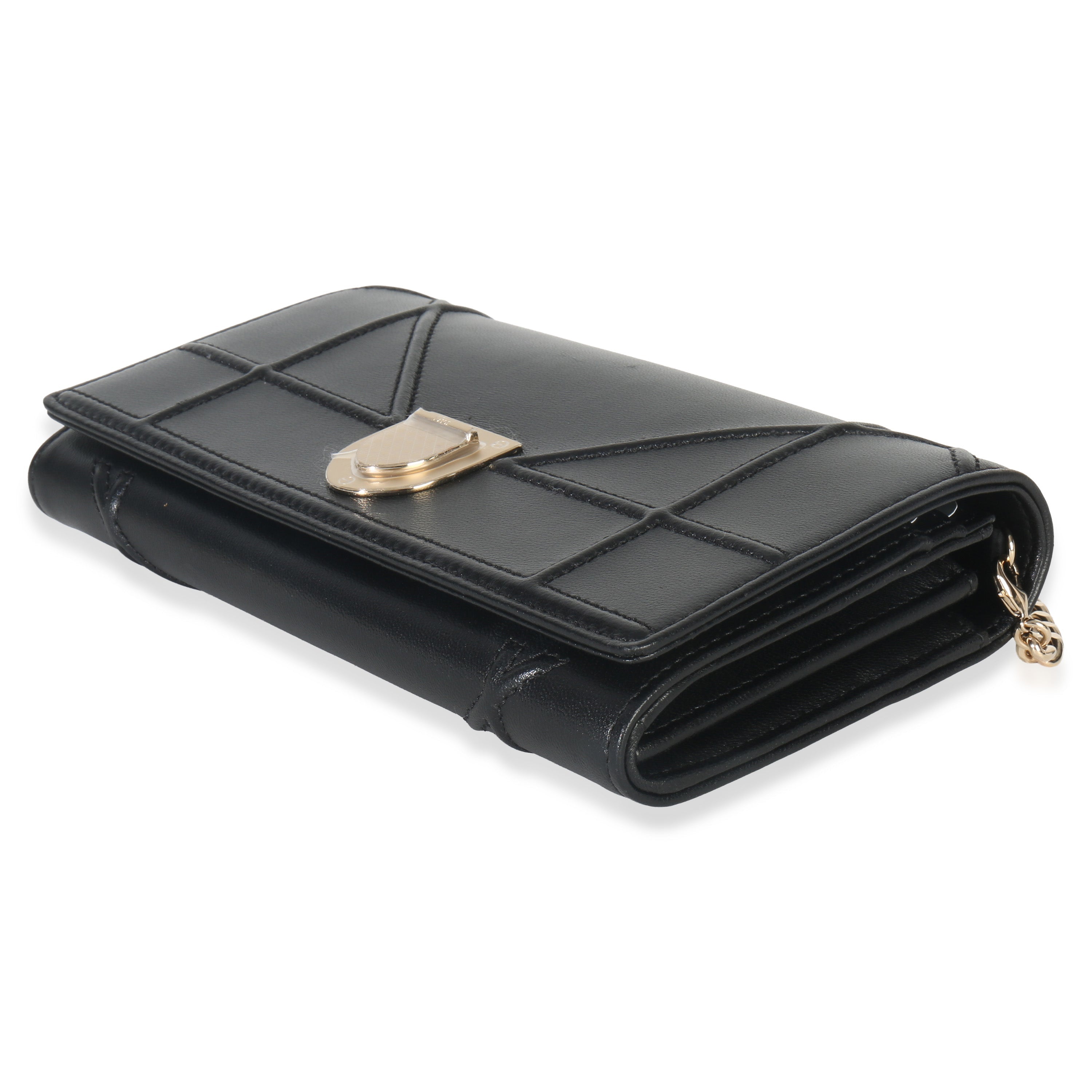 Black Calfskin Diorama Croisiere Chain Wallet