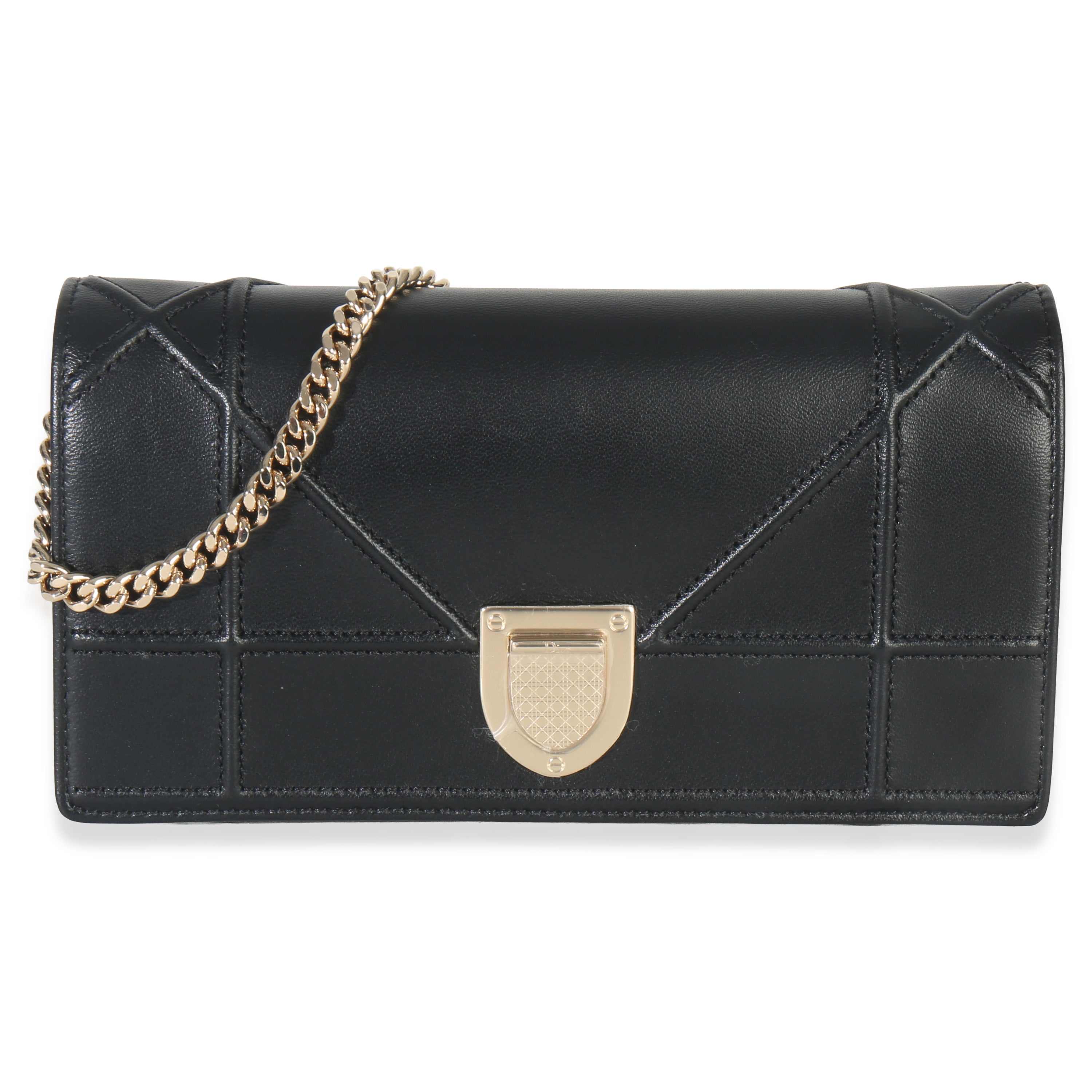 Black Calfskin Diorama Croisiere Chain Wallet